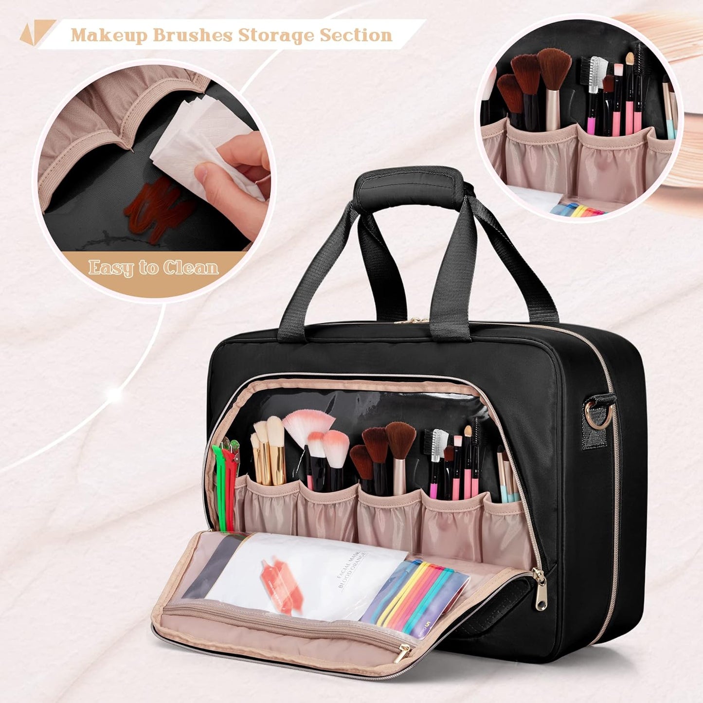 Professional Makeup Artist Travel Case - Large Organizer with 4 Detachable Bags | Black Makeup Storage