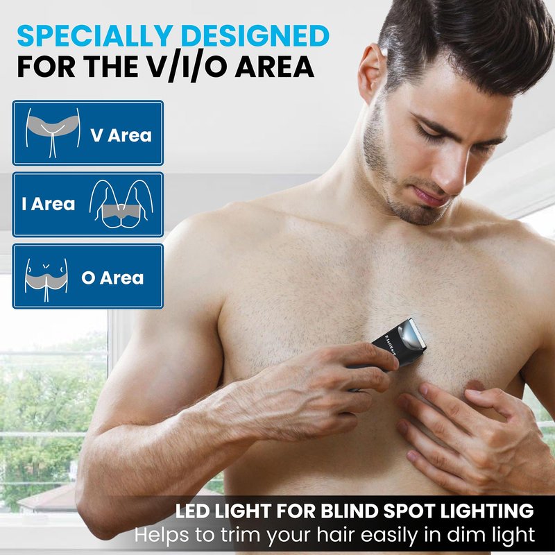 Body Hair Trimmer for Men Manscape - Electric Safe Shaver Pubic Hair Groomer LED Light Ball Razor Waterproof Mens Trimmers Rechargeable Cordless Replaceable Ceramic Blade Clipper Wet/Dry Smooth