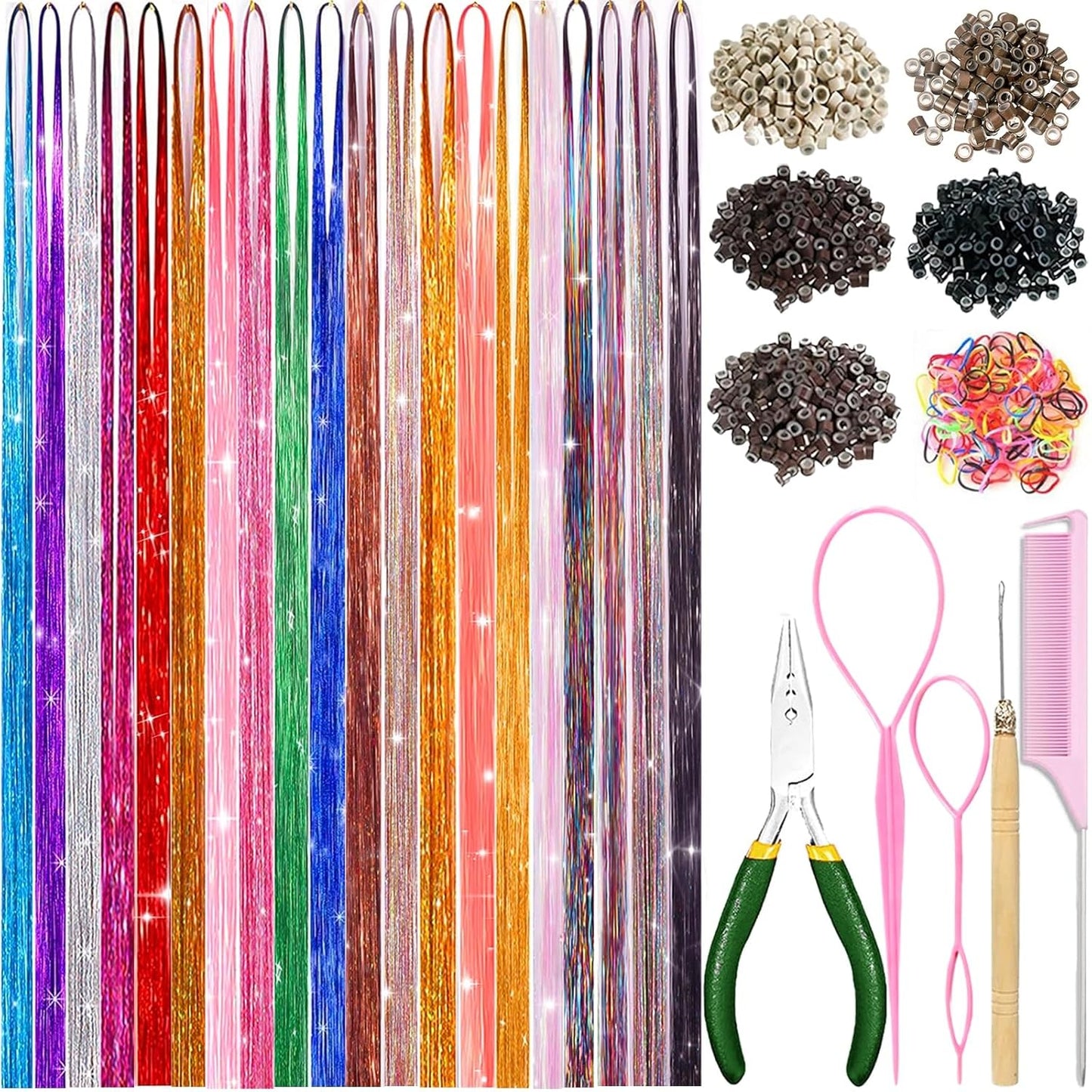 Hair Tinsel Kit - 48 Inch Holographic Glitter Strands for Party & Cosplay | Heat Resistant Bronze Gold