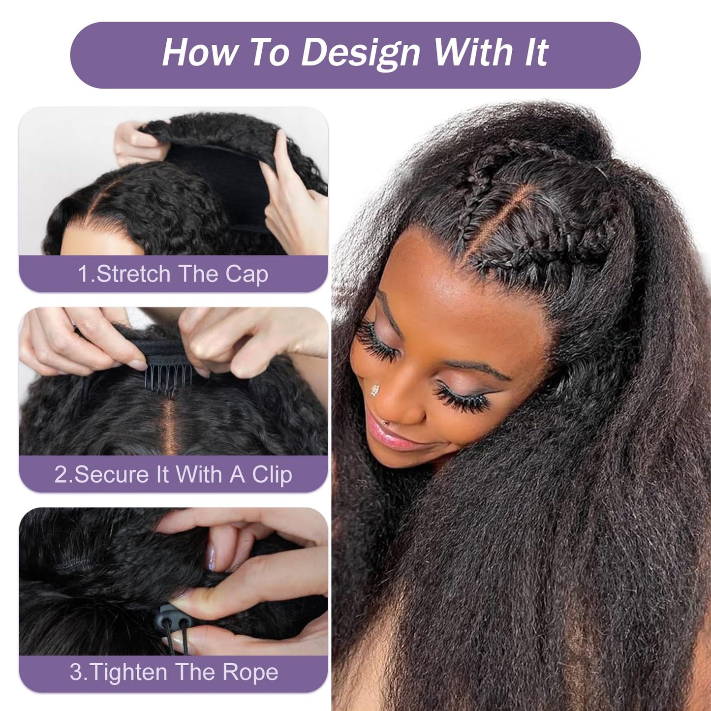 Kinky Straight Half Wig - 180% Density Human Hair | Adjustable Drawstring, Beginner-Friendly, 18 Inch