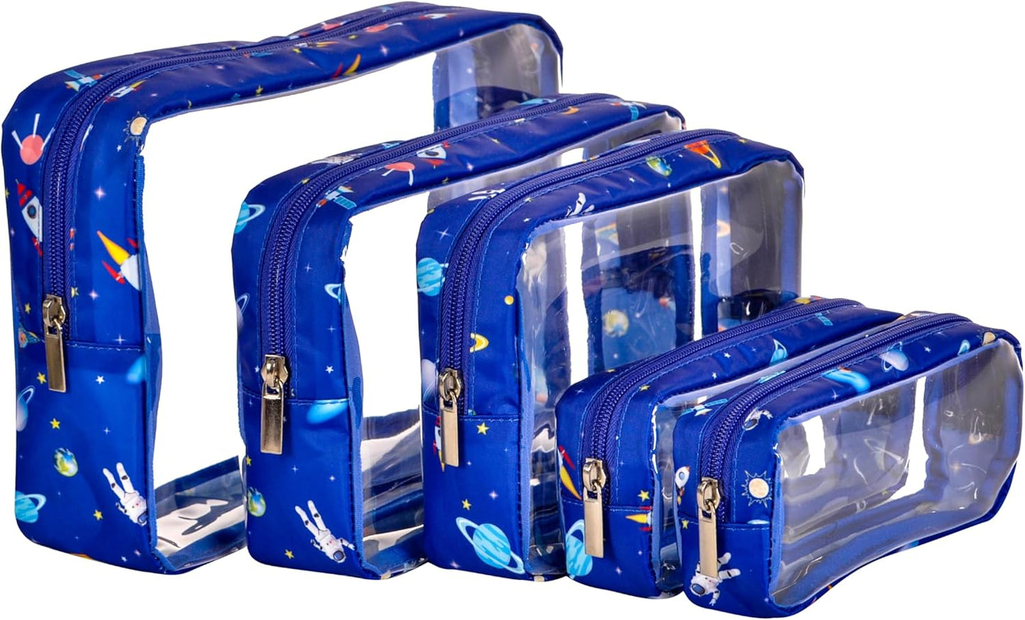 TSA Approved 5-Piece Diaper Bag Organizer Set - Clear Waterproof TPU Travel Packing Cubes for Baby (Pink Leather)
