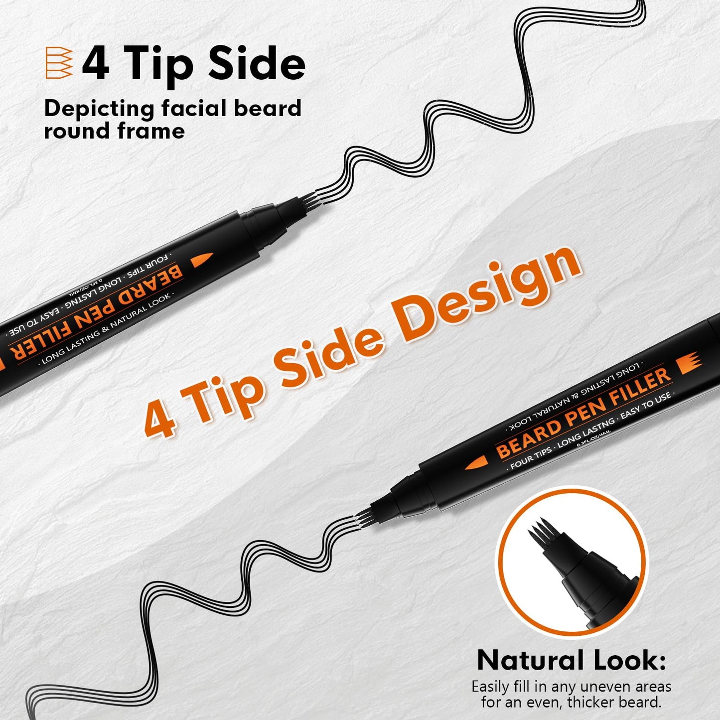 3-Pack Beard Pencil Filler for Men (Black), Four-fork Tip Beard Styling Pen, Waterproof Sweat Proof Long Lasting Beard Pencil,Effectively Enhances Facial Hair