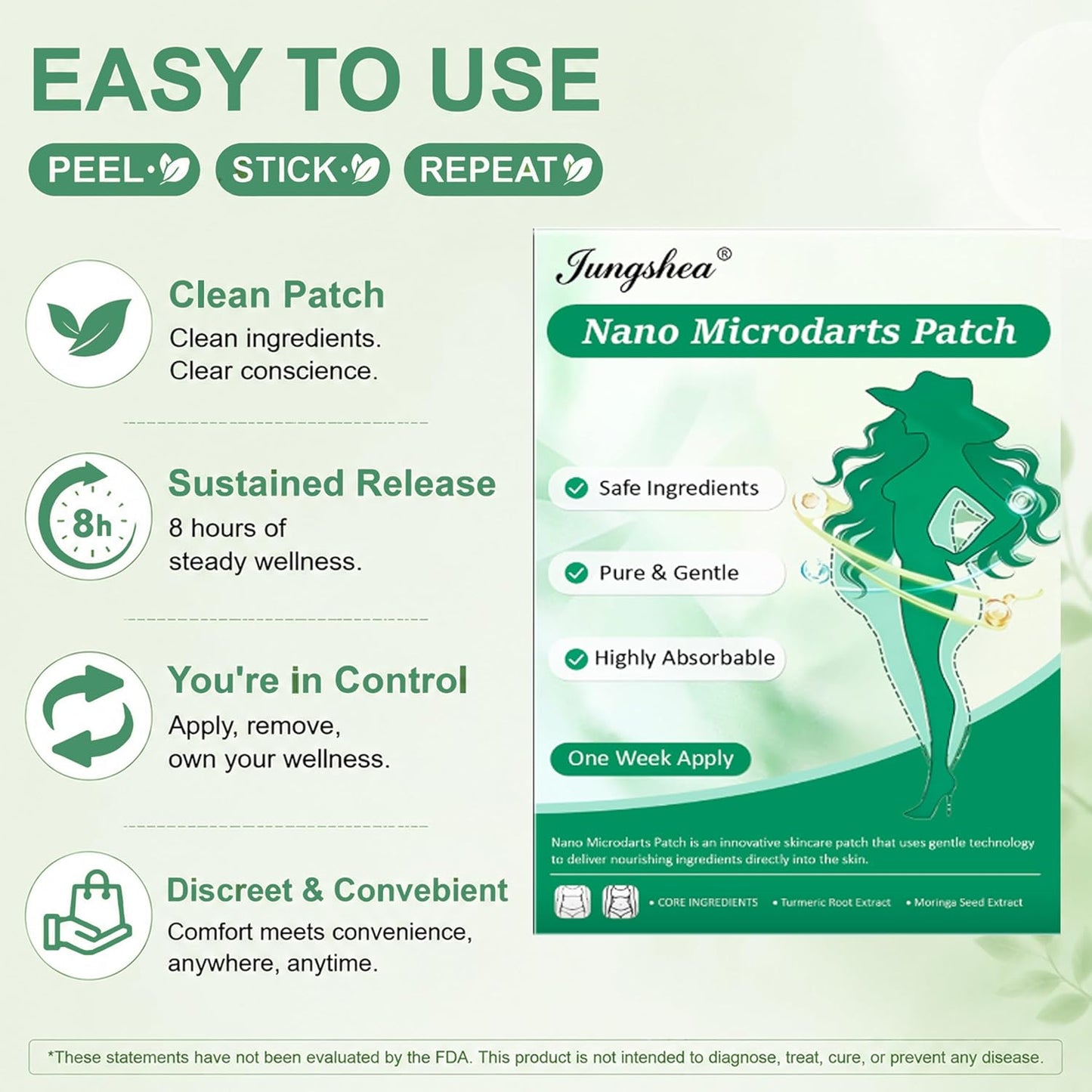 Moringa 10-in-1 Nano Microdarts Patch - Natural Skin Treatment for All Skin Types | 2-Week Supply
