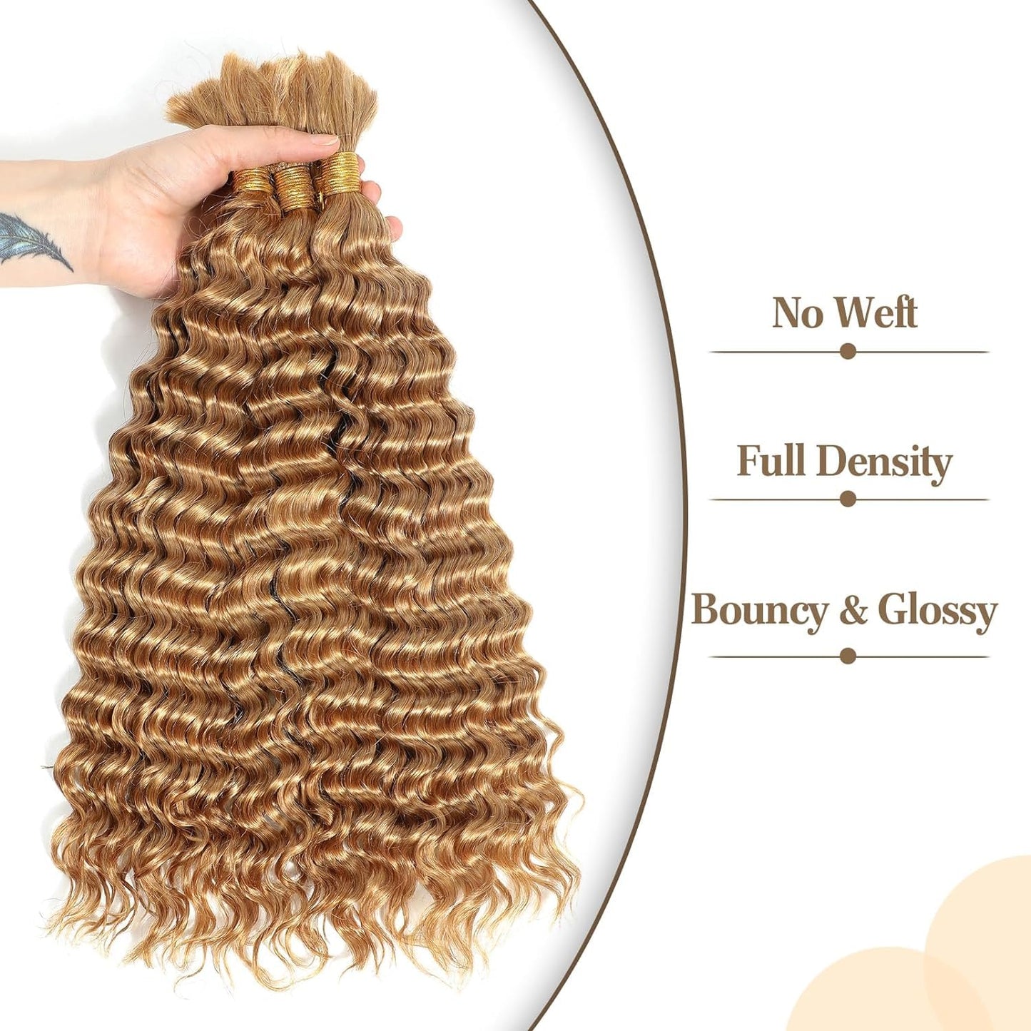 Giginger 27 Honey Blonde Deep Water Wave Bulk Human Braiding Hair 100g 2 Bundles Per 50g 20 Inch Braiding Hair No Weft Brazilian Virgin Deep Curly Human Hair Extensions for Boho Braids