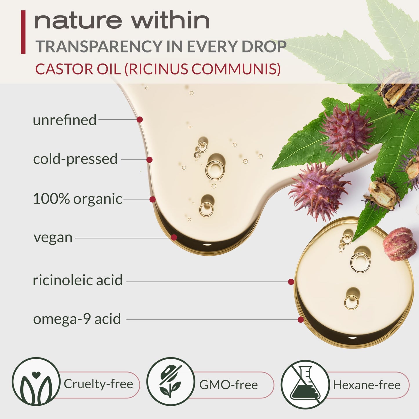 USDA Organic Castor Oil, 100% Pure Cold-Pressed Hexane-Free, 32 Fl Oz