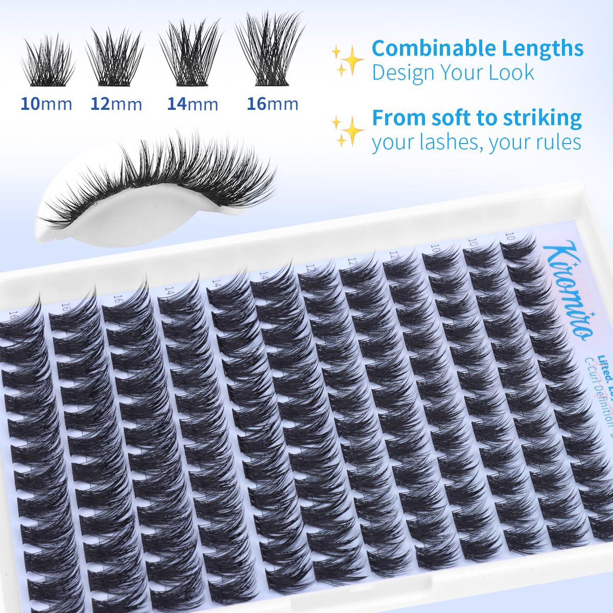 Kiromiro Lash Clusters 10-16mm Cluster Eyelash Extensions Wispy DIY Cluster Lashes Extension 144pcs Individual Lashes Nautral Eyelash Clusters C Curly Lashes Clusters