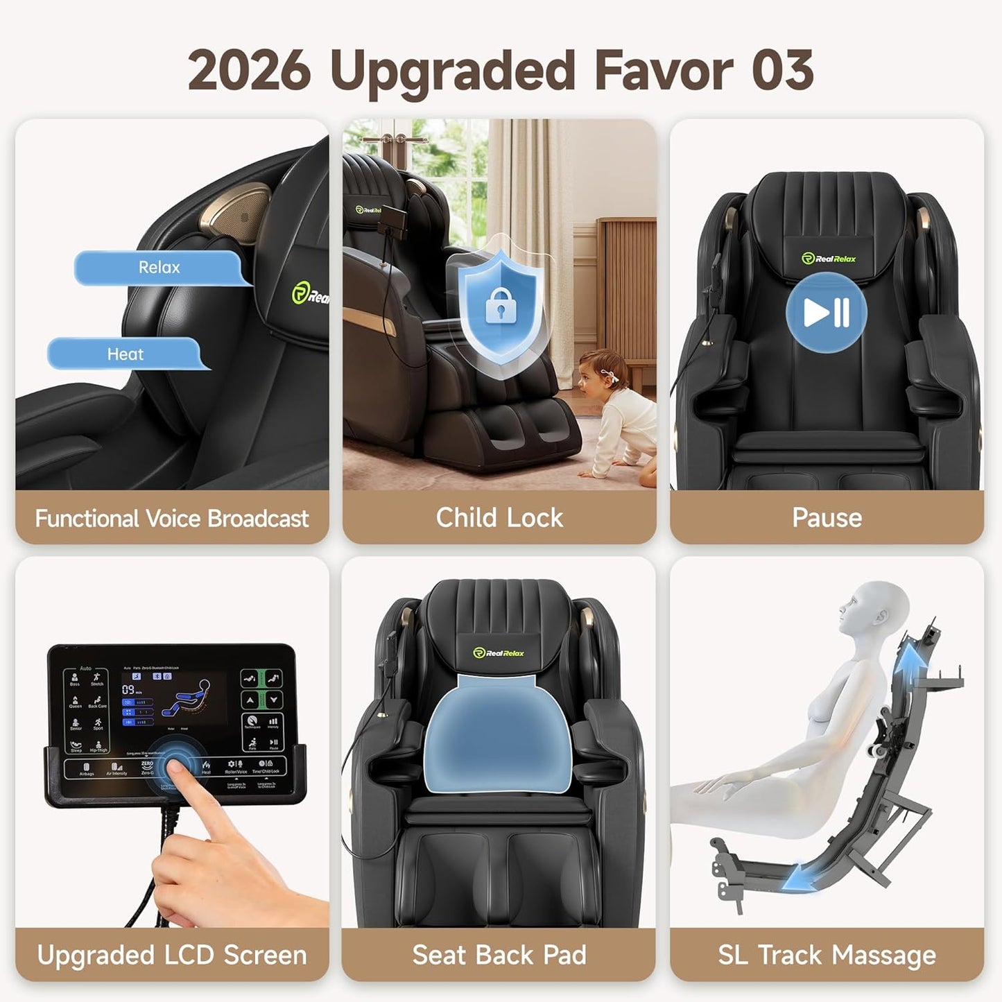 Real Relax 2D SL-Track Massage Chair - Full Body Zero Gravity Recliner with 8 Auto Modes & Upgraded LCD Screen | Black