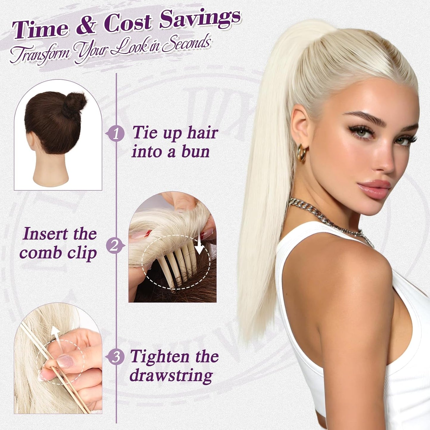 Platinum Blonde Straight Ponytail Extension - 16 Inch Soft Synthetic Hairpiece for Daily & Party Use