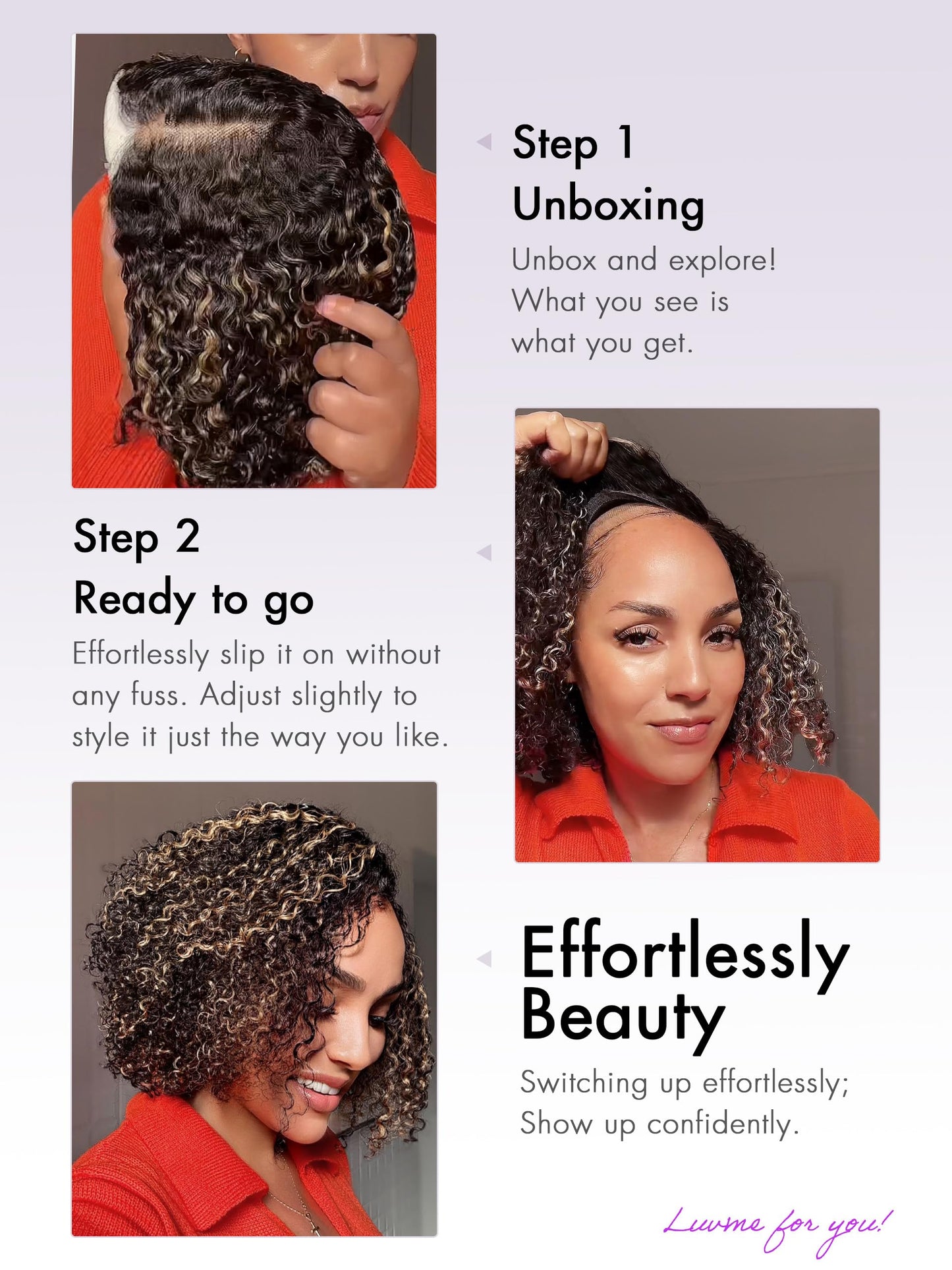 LUVME HAIR 10 Inch Blonde Highlight Short Curly Human Hair Wig Glueless Pre Plucked Left C Parted Ombre Bob Wig, Ready to Go Pre Cut HD Lace Closure Wig