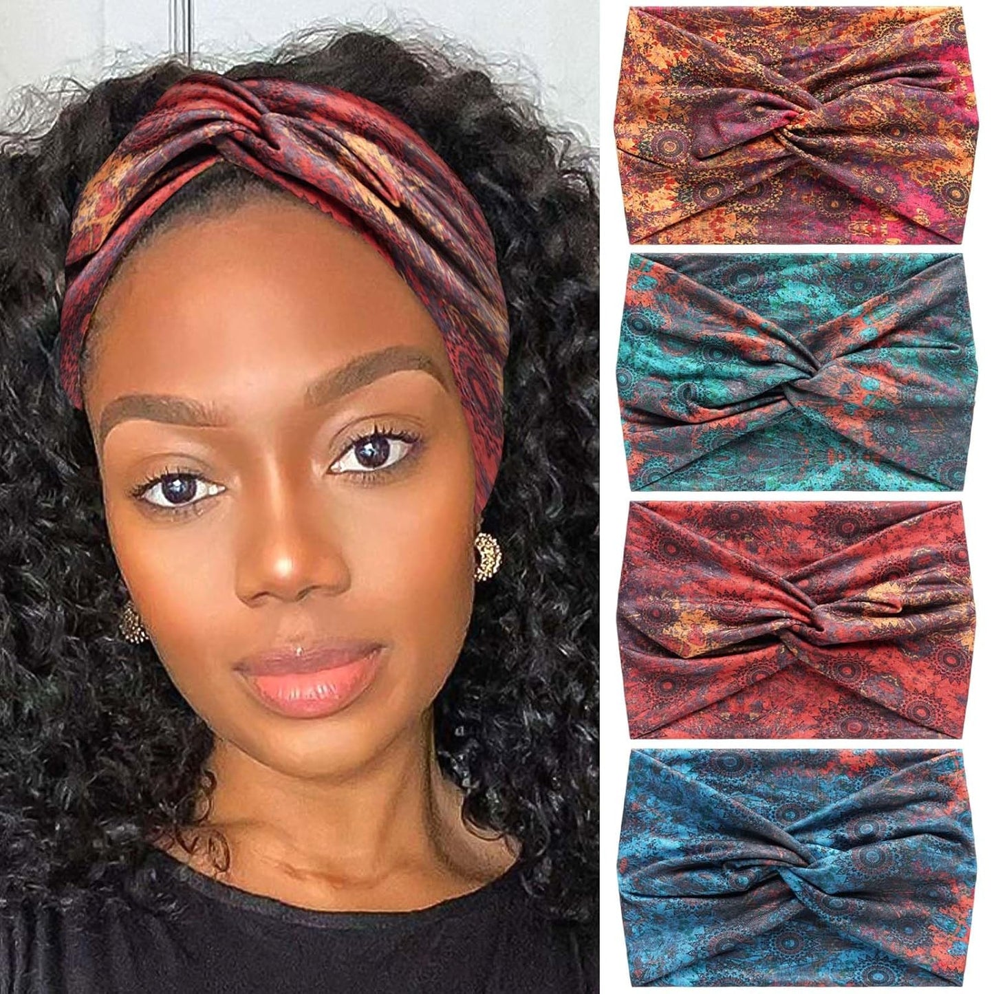 Bandana Headbands for Women - Large Turban Wraps | Knotted Criss Cross Design, Perfect for Workouts