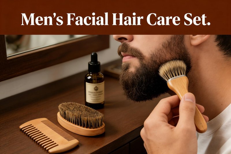 Men's Beard Brush Kit with Wooden Comb and Boar Bristle Brush - Natural Pear Wood Comb and Beechwood Brush Set for Beard Grooming, Styling, and Daily Care at Home or Barbershop