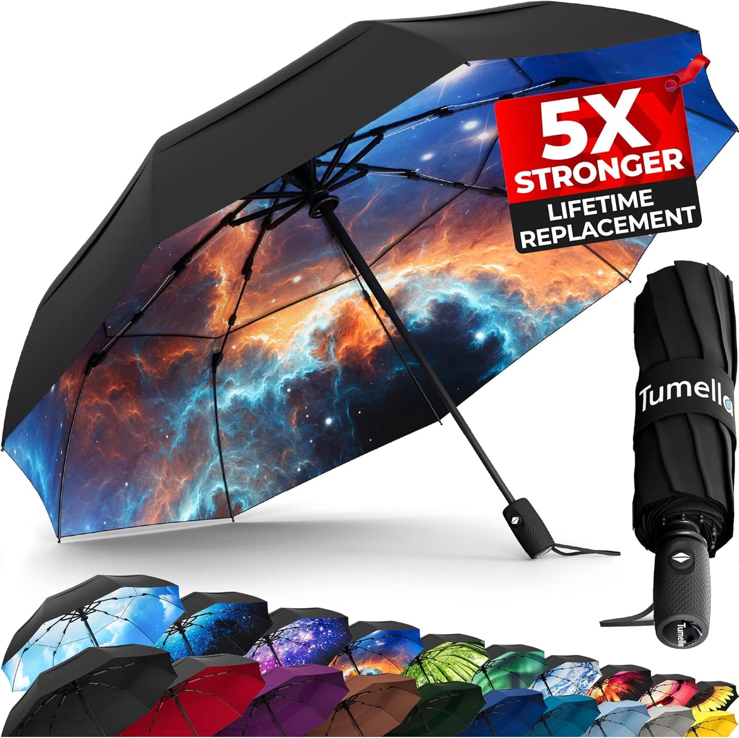 Strongest Windproof Travel Umbrella - Compact, 100MPH Tested | Lightweight, Automatic Folding, One-Handed Use