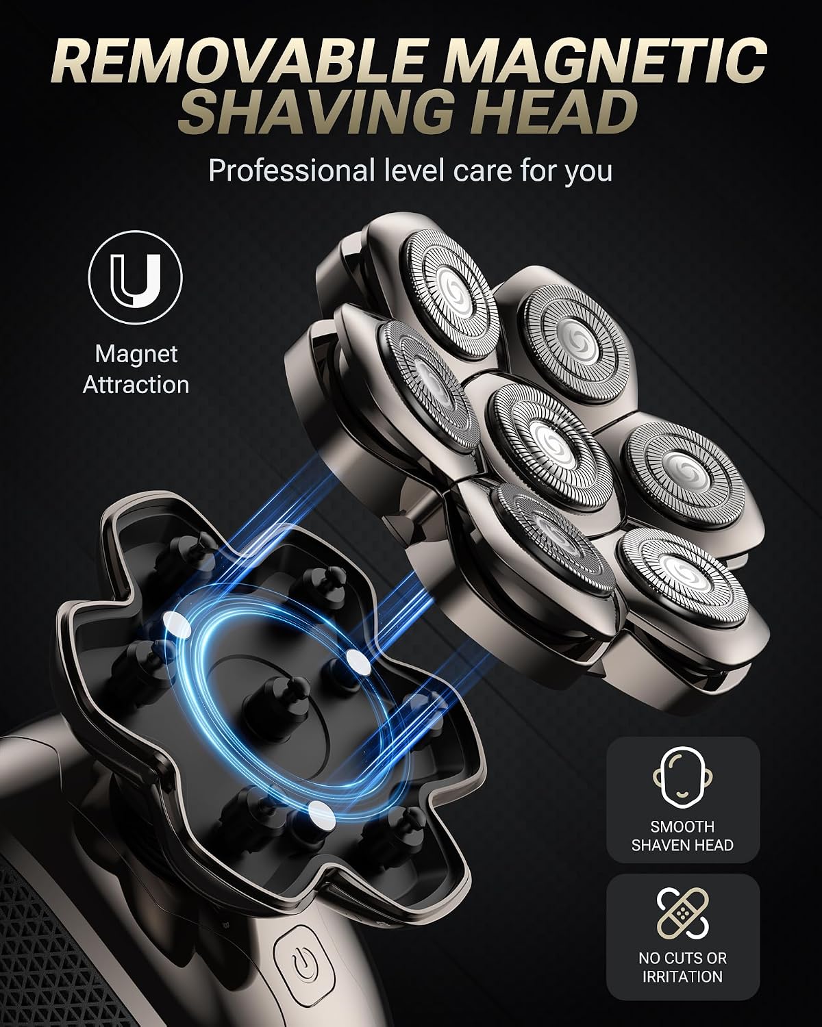 7D Floating Head Shaver for Bald Men - IPX7 Waterproof Electric Razor with Flexible Heads & LED Display