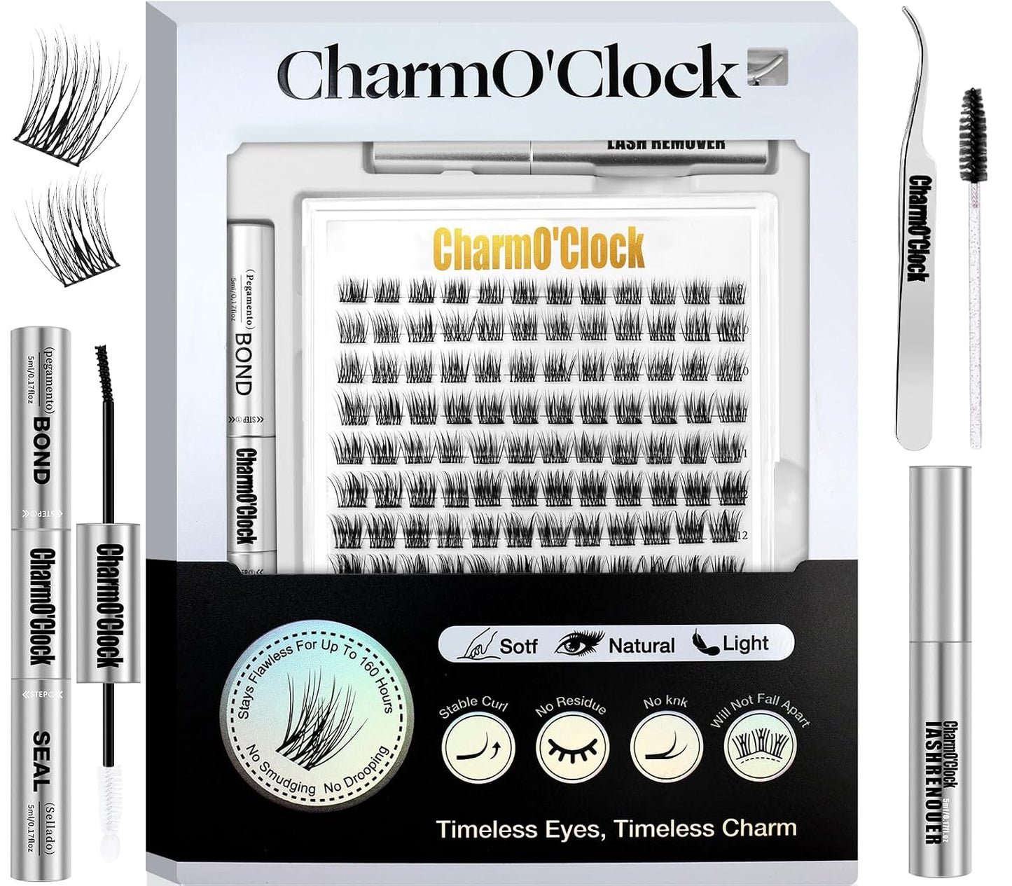 Lash Clusters Kit - 140PCS Featherlight Individual Lashes with Odorless Fast-Drying Glue | Beginner-Friendly Eyelash Extension Set