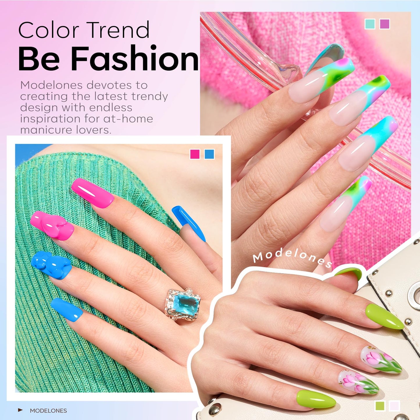 Modelones Gel Nail Polish Set, 6 Colors 2026 Spring Summer Pastel Mint Purple Light Pink Gel Polish Rainbow Bright Neon Green Blue Hot Pink Nail Polish Soak Off LED Manicure Salon DIY Starter kit Gift