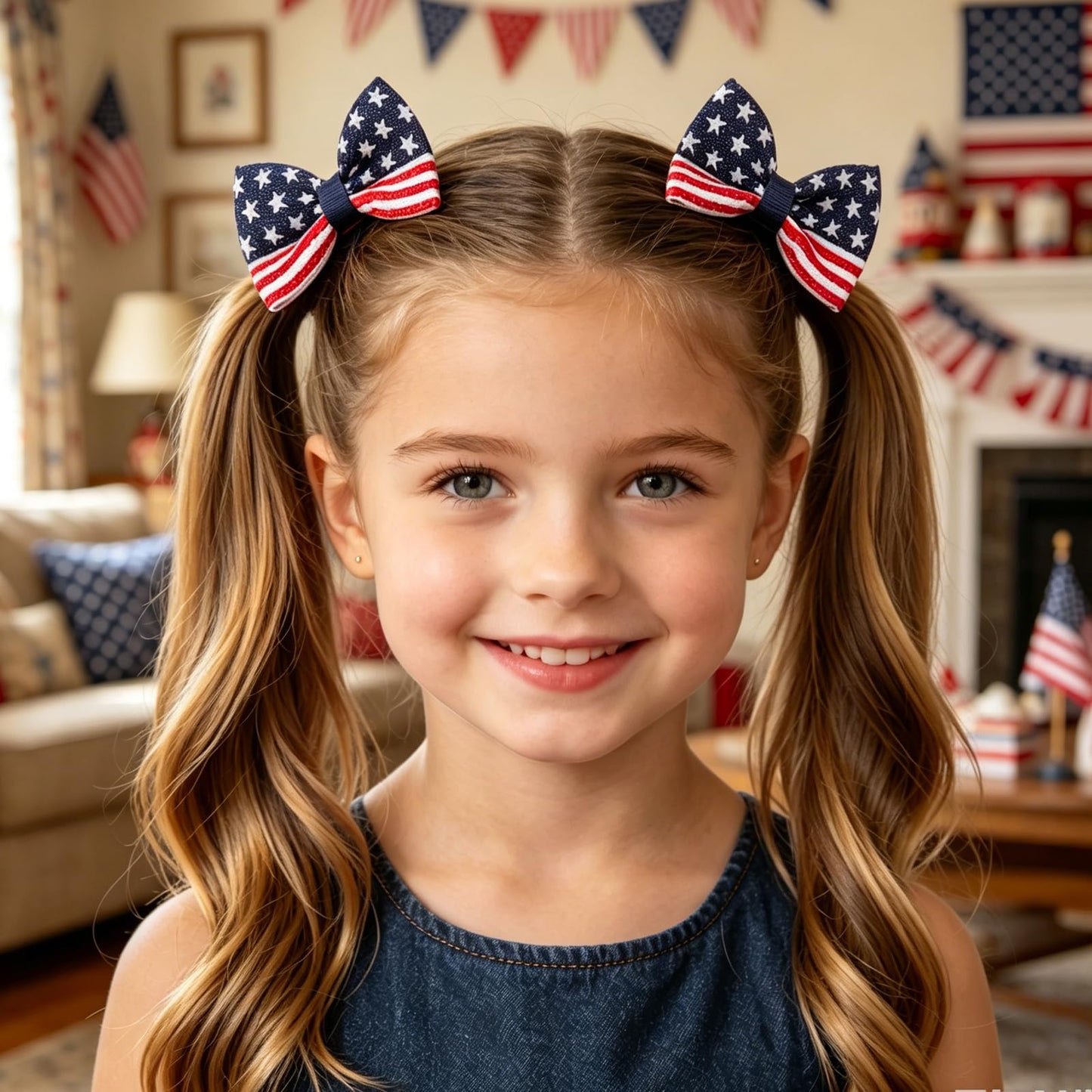 XIELIME 4th of July Patriotic Hair Bows for Girls American Flag Hair Clips Red White Blue Bowknot Barrettes USA Hairpin for Independence Day Hair Accessories Outfit Gift 2Pcs