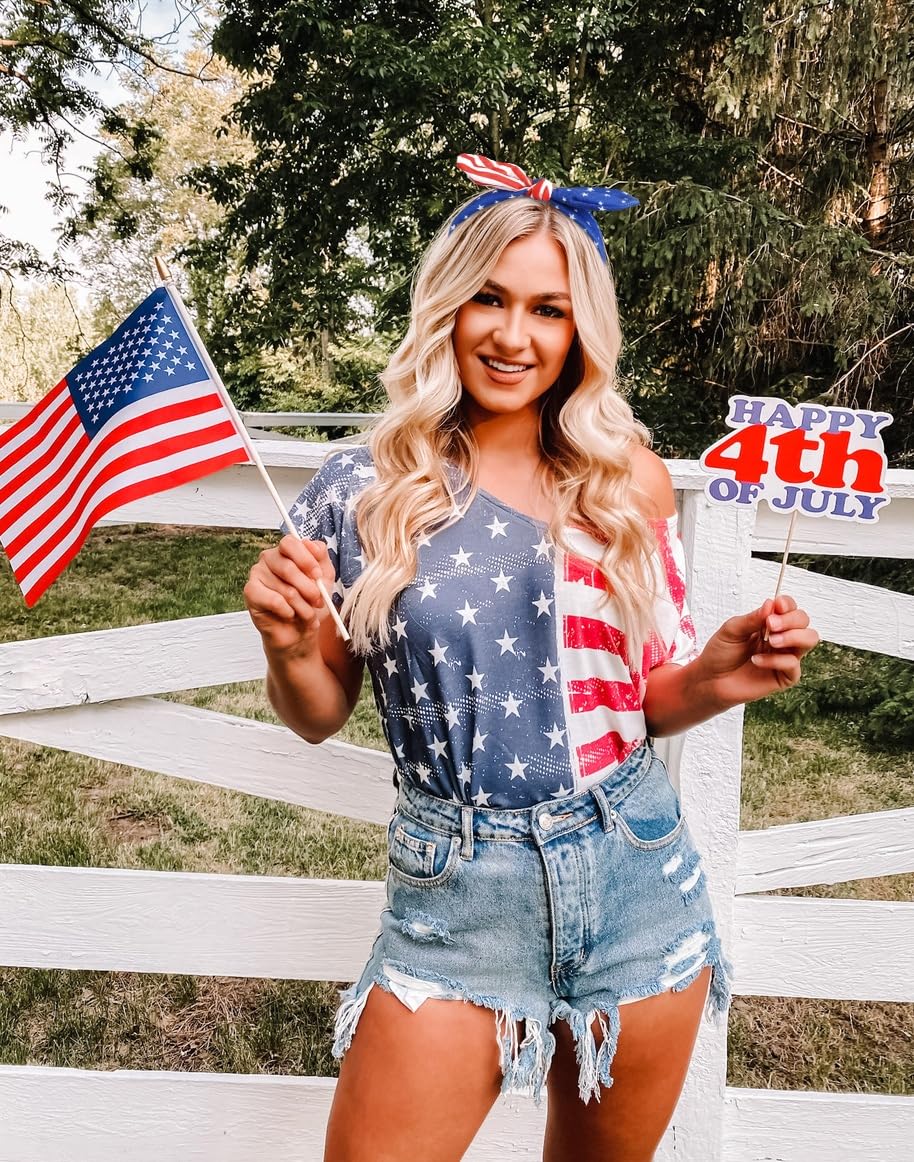 Huachi 4th of July Headband for Women with Bow, American Flag Headbands USA Patriotic Hair Accessories, Cute Red White and Blue Bow Headbands 2PCS