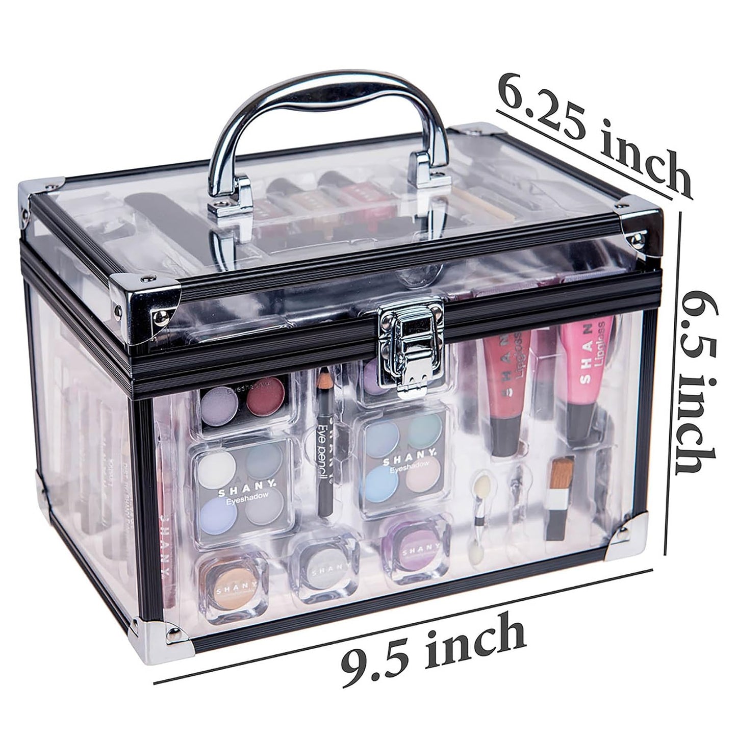 SHANY Makeup Train Case - Reusable Aluminum Organizer with Eye Palettes, Blushes & Brushes | Gift Set