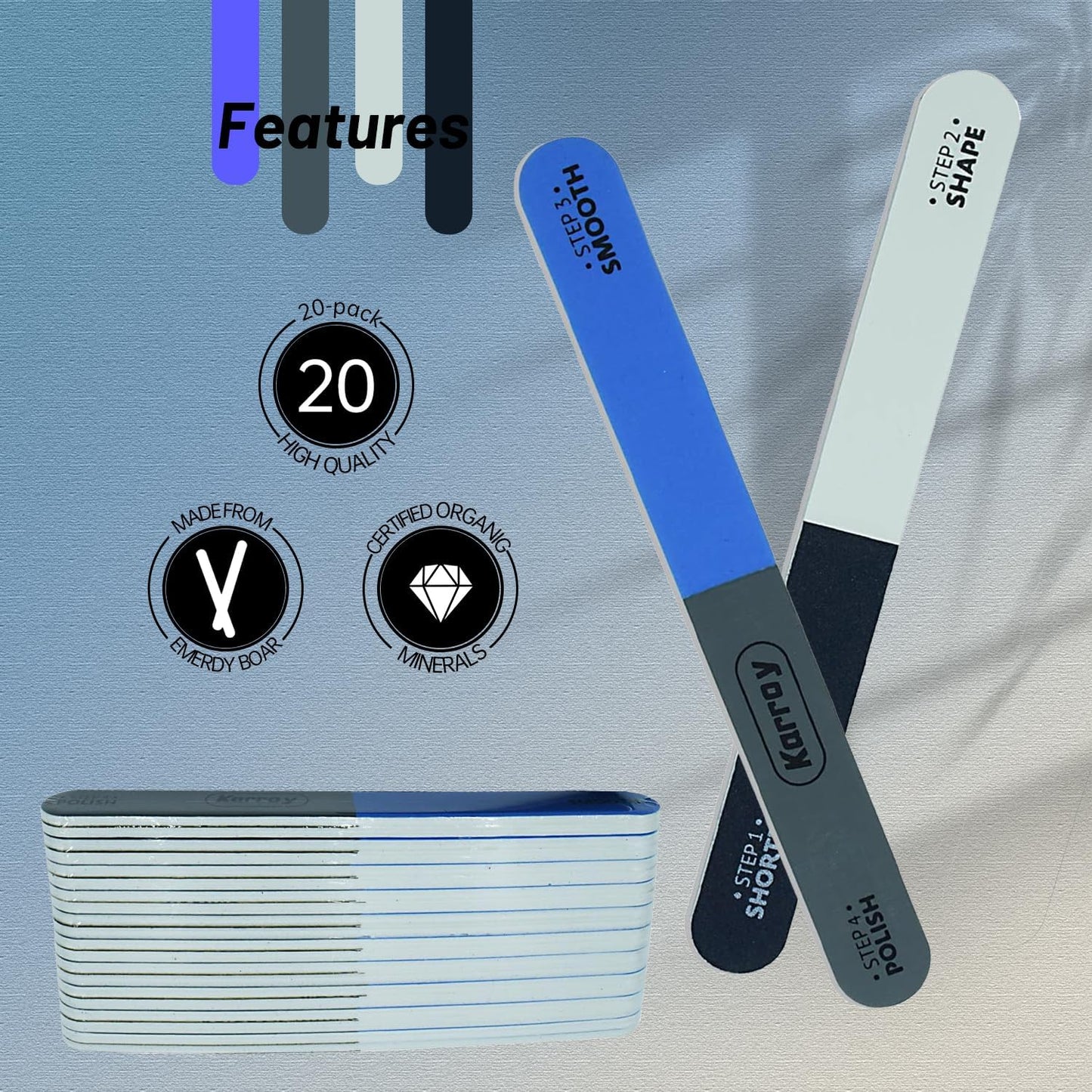 Nail File and Buffer Set - Dual-Sided 4-Step Nail Tools for Natural Nails | 20 Pieces
