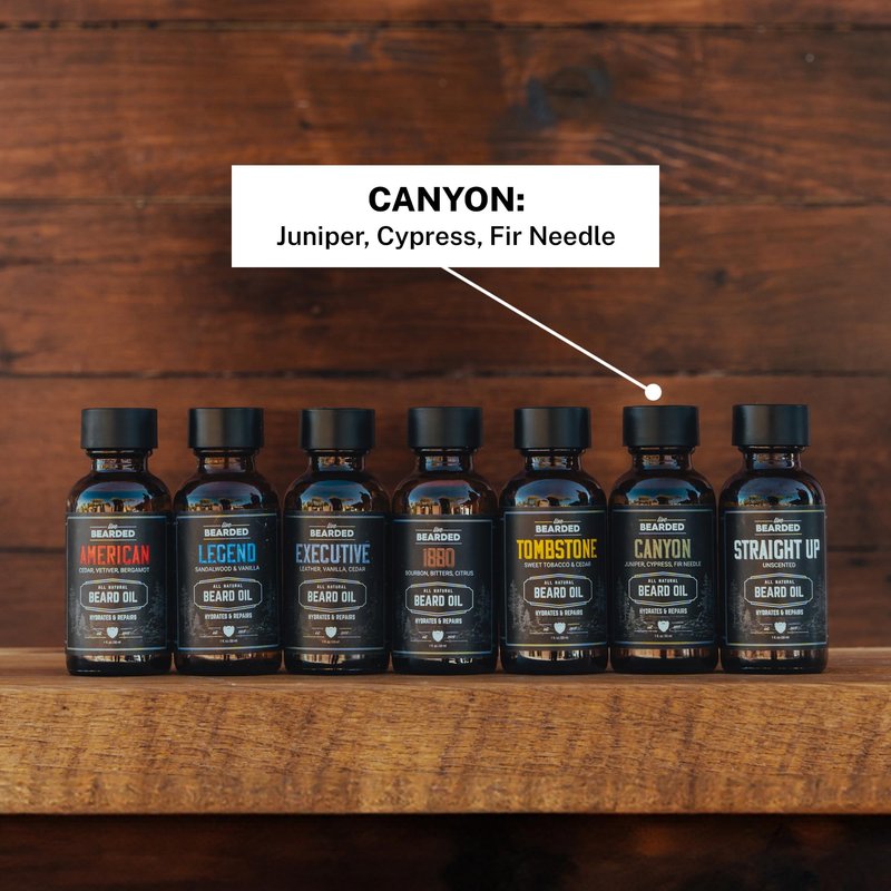 Live Bearded Beard Oil, 1 fl oz - Premium All-Natural Jojoba - Made in the USA - Hair and Skin Care for Men with Dry, Flaky Patches | Canyon Scent - Juniper, Cypress, Fir Needle