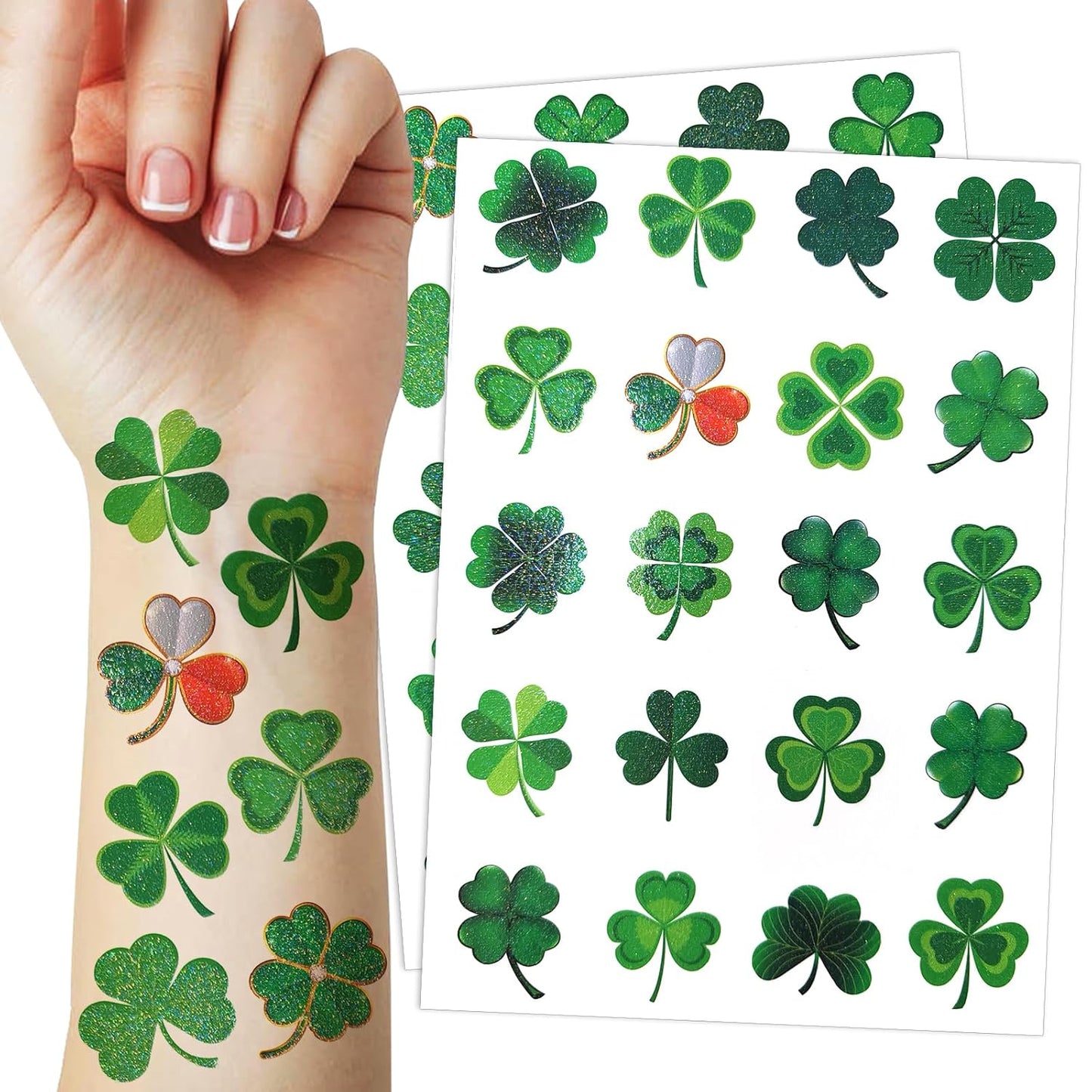 Glitter Shamrock Temporary Tattoos - 40 Pieces for St. Patrick's Day | Kids' Irish Parade Party Favors
