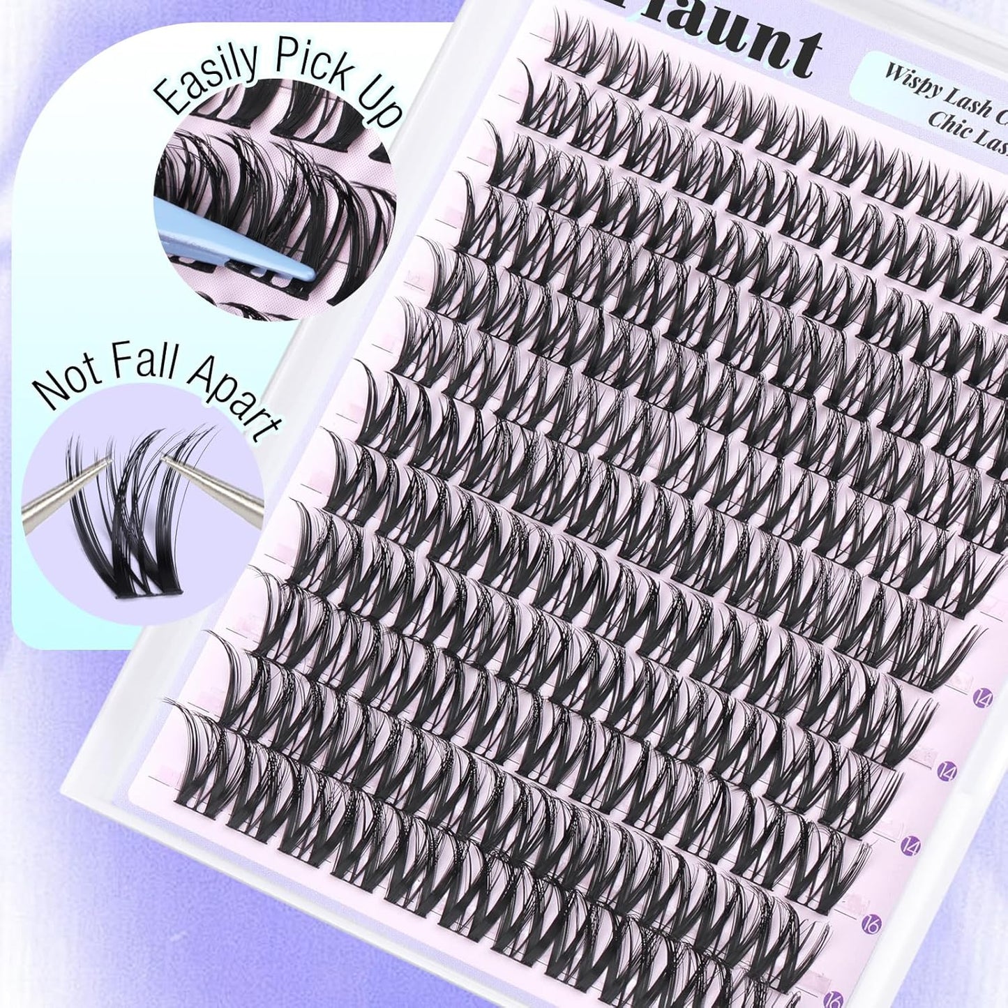 Flaunt Lash Clusters - Wispy Eyelash Extensions 8-18mm | C Curl, 144pcs Waterproof Individual Lashes