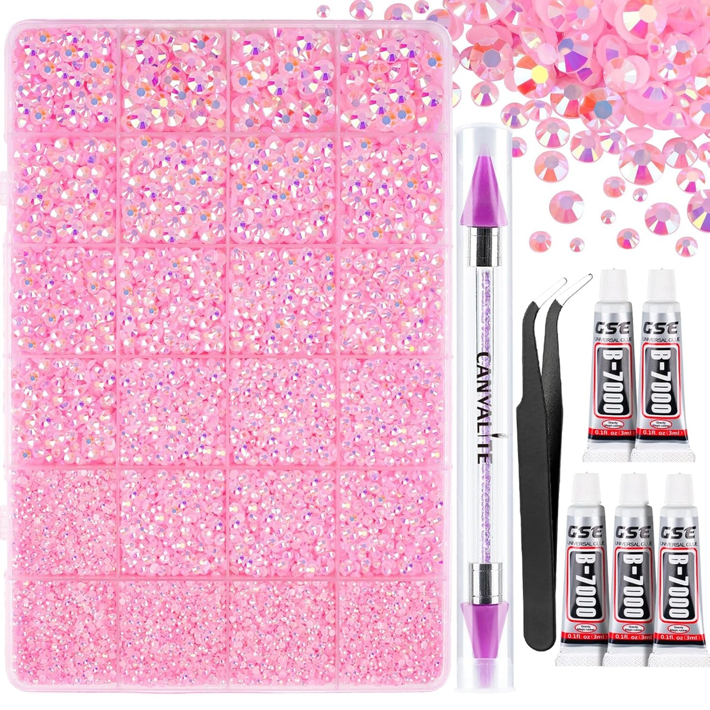 Canvalite 35000Pcs Multicolor Flatback Rhinestones - 3mm Bedazzling Kit with Glue & Tools for Crafting