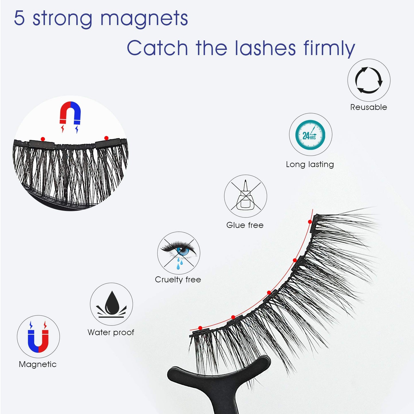 Alcastar Magnetic Eyelashes with Eyeliner Kit, Synthetic Fiber, Natural Look, Waterproof, No Glue Required (Black36)