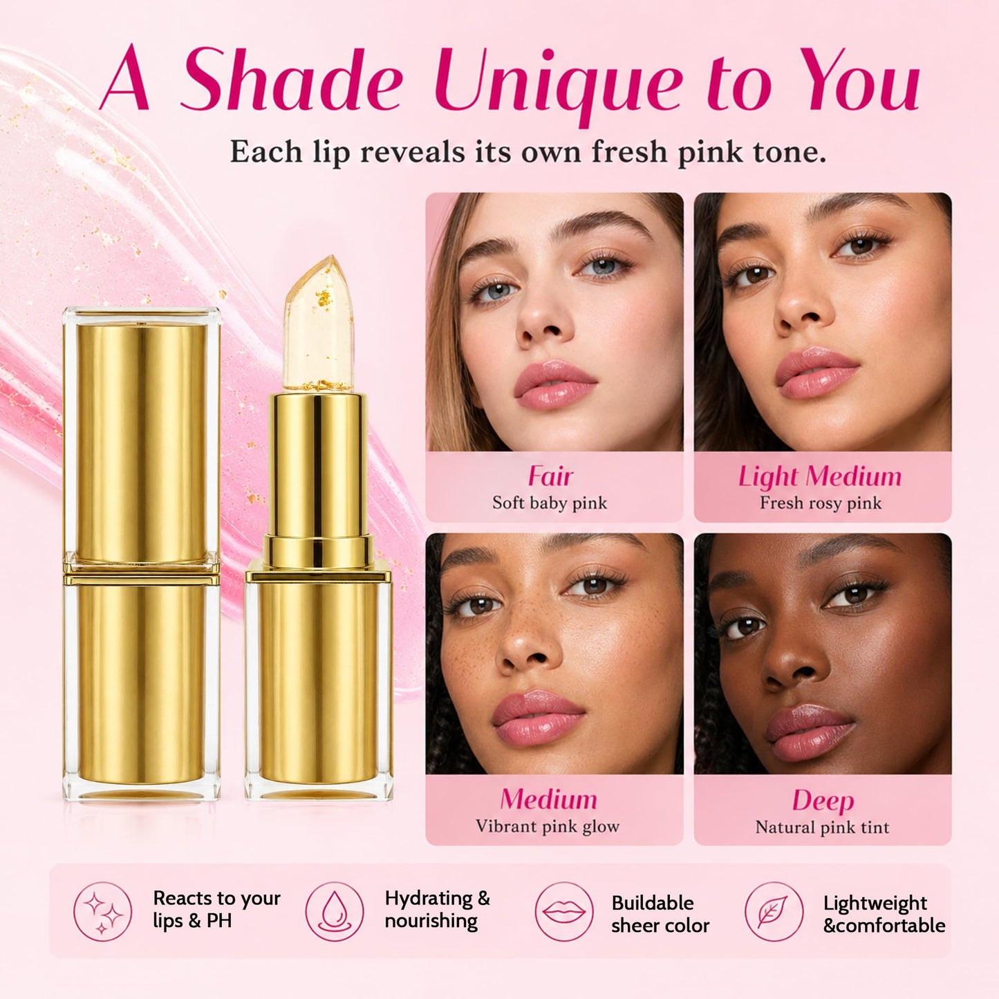 2 Pack pH Color Changing Lipstick for Women, Clear Lip Stick That Adapts to Your Natural Tone, Long Lasting Moisturizing Lip Balm with Glossy Finish