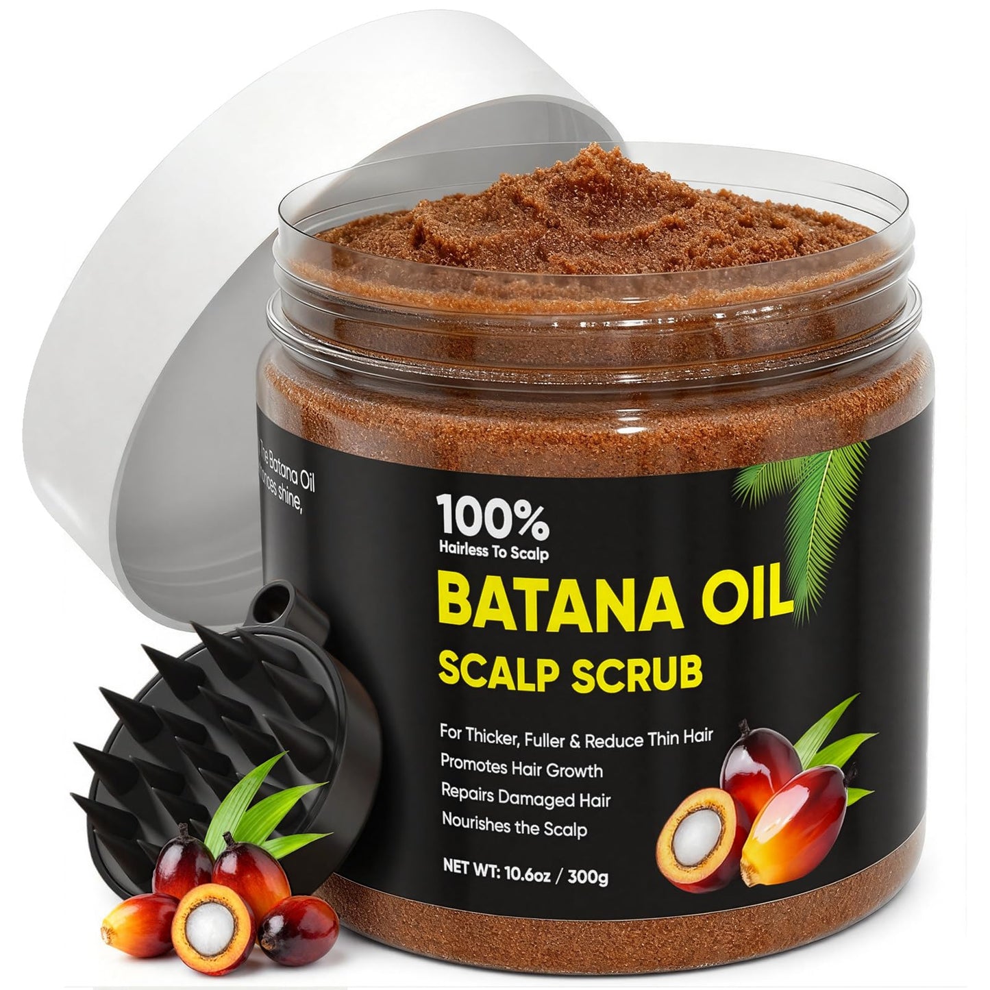 Batana Oil Scalp Scrub for Hair Growth, Organic Batana for Nourishes Hair with Rosemary, Scalp Oil Promotes Hair Thickness, Prevents Loss for Men & Women, Hairs Scrub with Scrubber, 10.6 oz