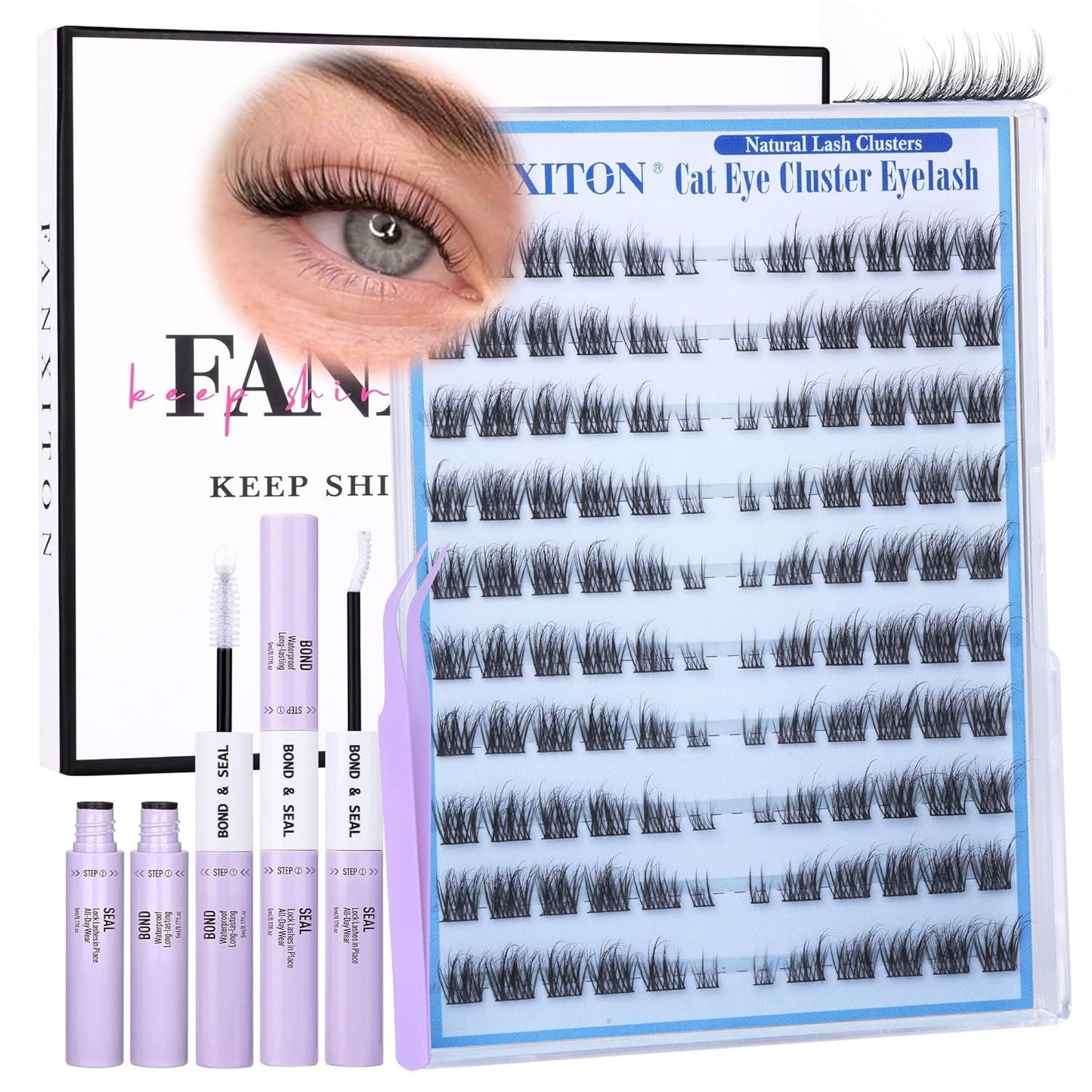 DIY Eyelash Extension Kit - Thick Volume 40D & 50D Cluster Lashes | 280 Pieces with Bond & Tweezers
