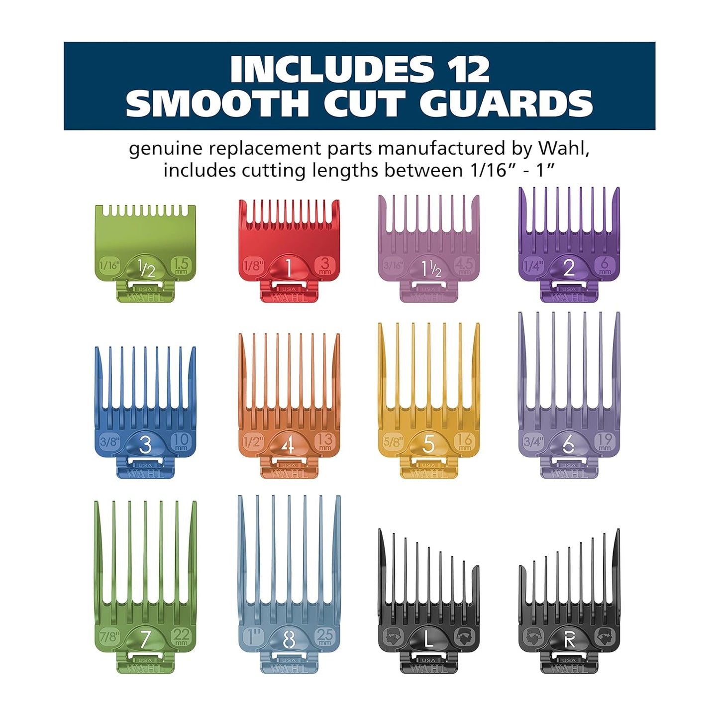 Wahl Clipper Secure-Fit™ Attachment Guard Kit | 14-Piece Color Pro Guide Combs Set