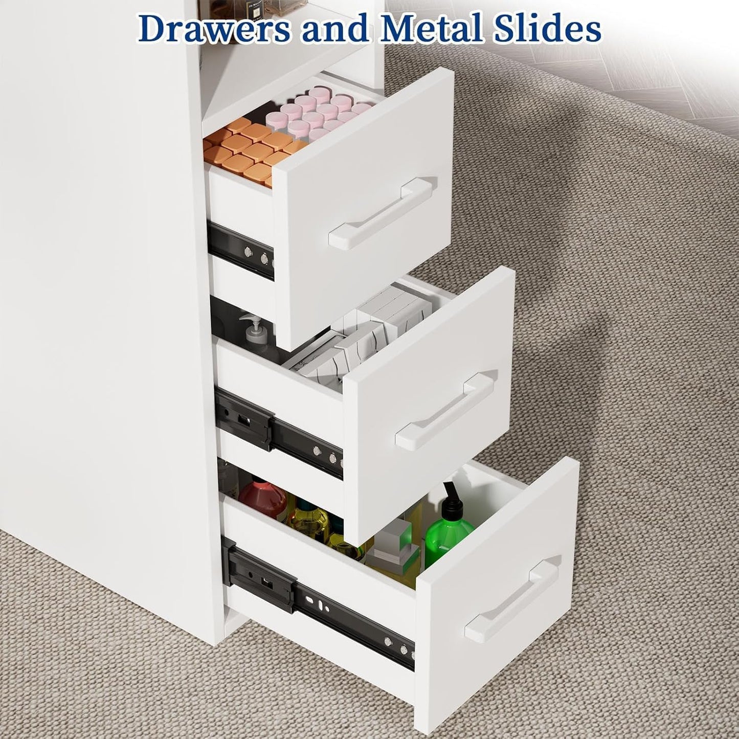 Nail Desk - Electric Dust Collector Manicure Table with 3 Drawers & 2-Tier Cabinets | White Salon Station