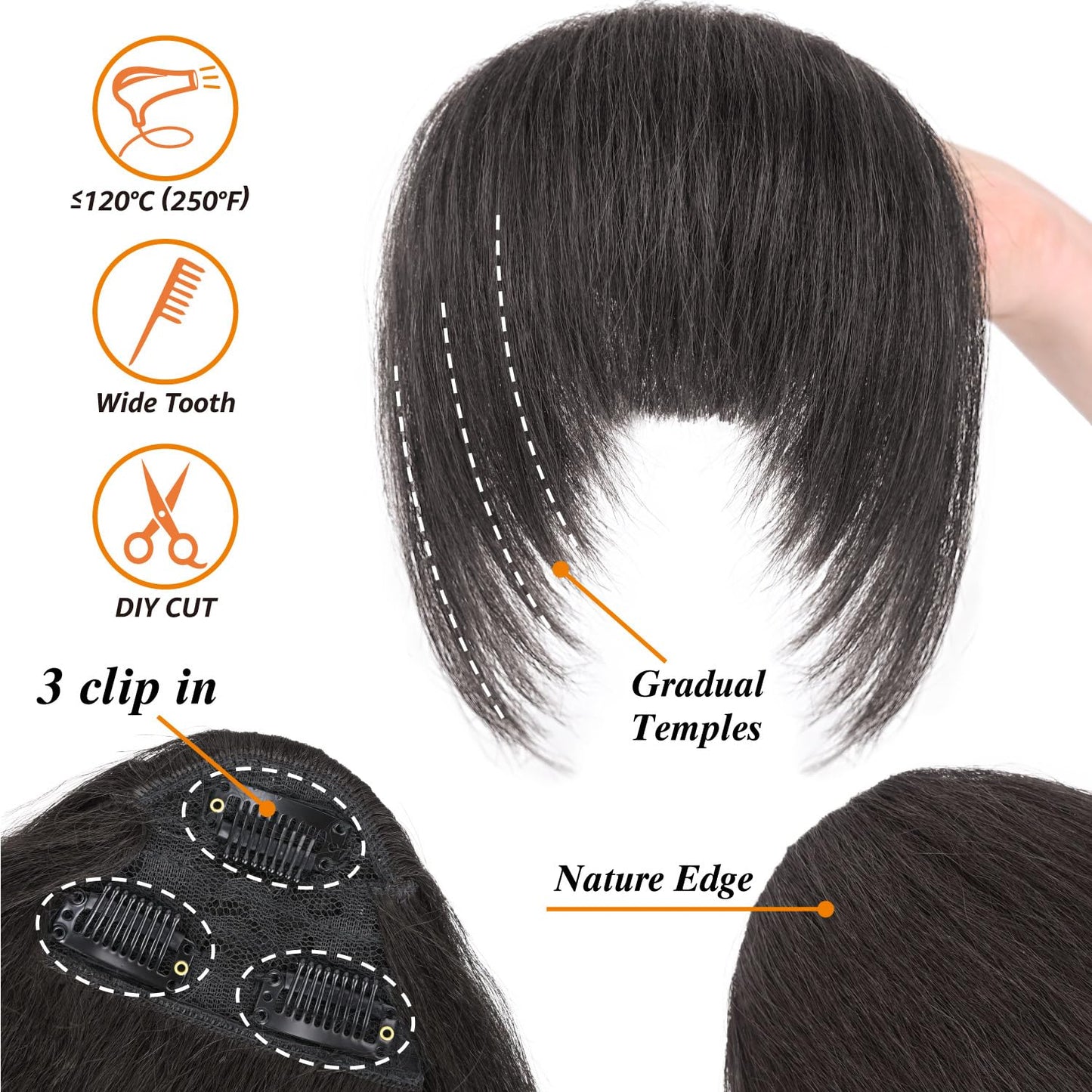 Ponytail Extension with Bangs - Yaki Straight Synthetic Hairpiece | 16-Inch Clip-In for Black Women (Black Brown)