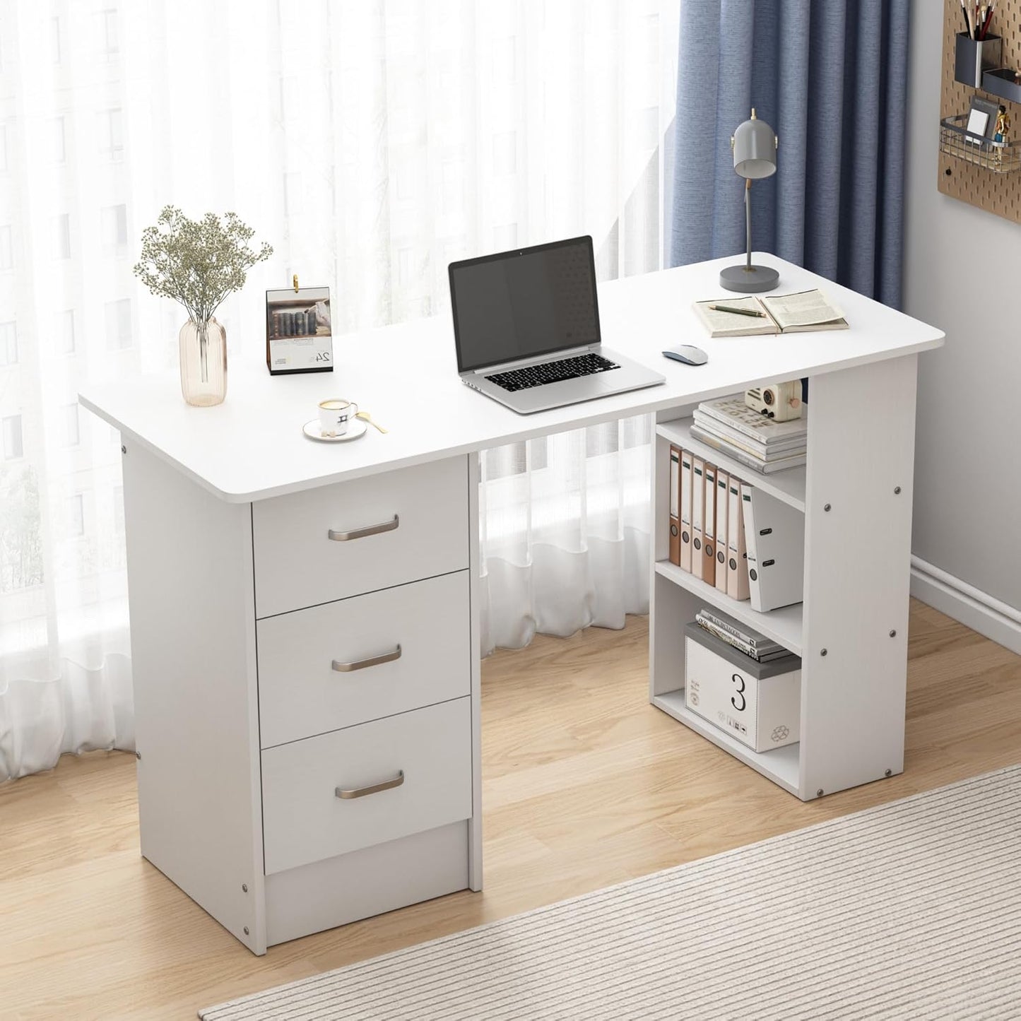 Nail Desk - Modern Manicure Table with Drawers & Shelves | White Beauty Workstation for Home Salon