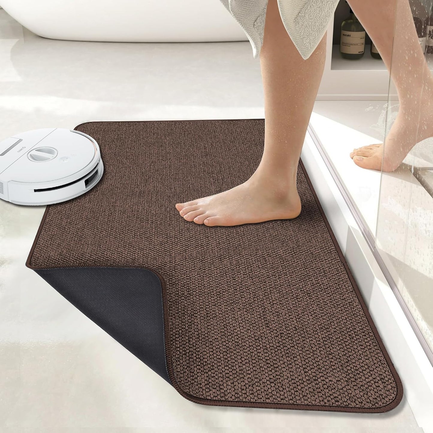 Ultra Thin Bath Mat - Non-Slip Rubber Bathroom Rug, Quick Dry & Absorbent | Grey, 1'5"x2'3" (17x27 Inch)