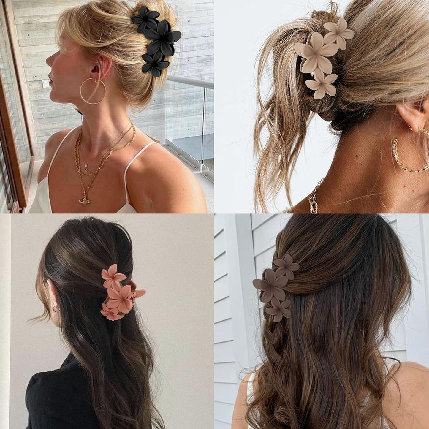 Flower Hair Clips for Women - 6PCS Hawaiian Plumeria Strong Hold Hair Claws | Cute Beach Accessories