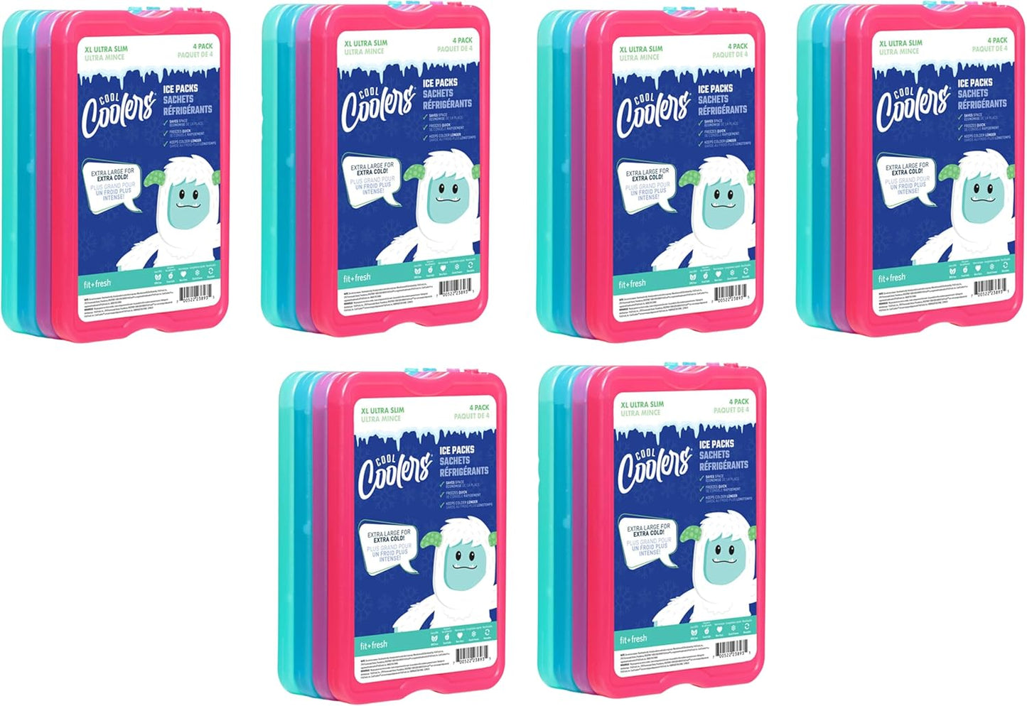 XL Slim Ice Packs - Quick Freeze Reusable Ice Packs for Lunch Boxes & Coolers | 4 Pack
