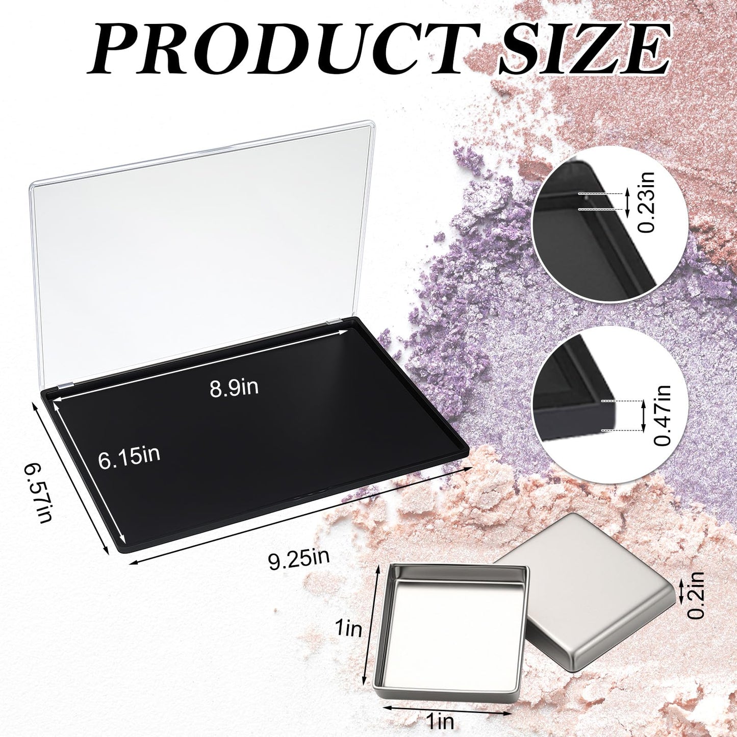 Acellegic 2 Pack XL Large Magnetic Makeup Palette with Clear Top 9.25x6.57'' Empty Cosmetics Pan Dispensing Storage Box 36 Empty Metal Makeup Eye Shadow Tray for DIY Eyeshadow Lipstick Blush Powder