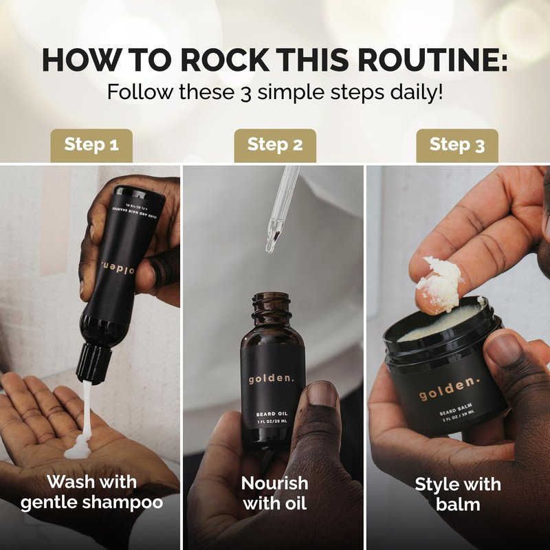Golden Grooming Beard Bundle (Regular Starter Kit) 4oz Shampoo, 2oz Balm, 1oz Oil - Smoky Citrus