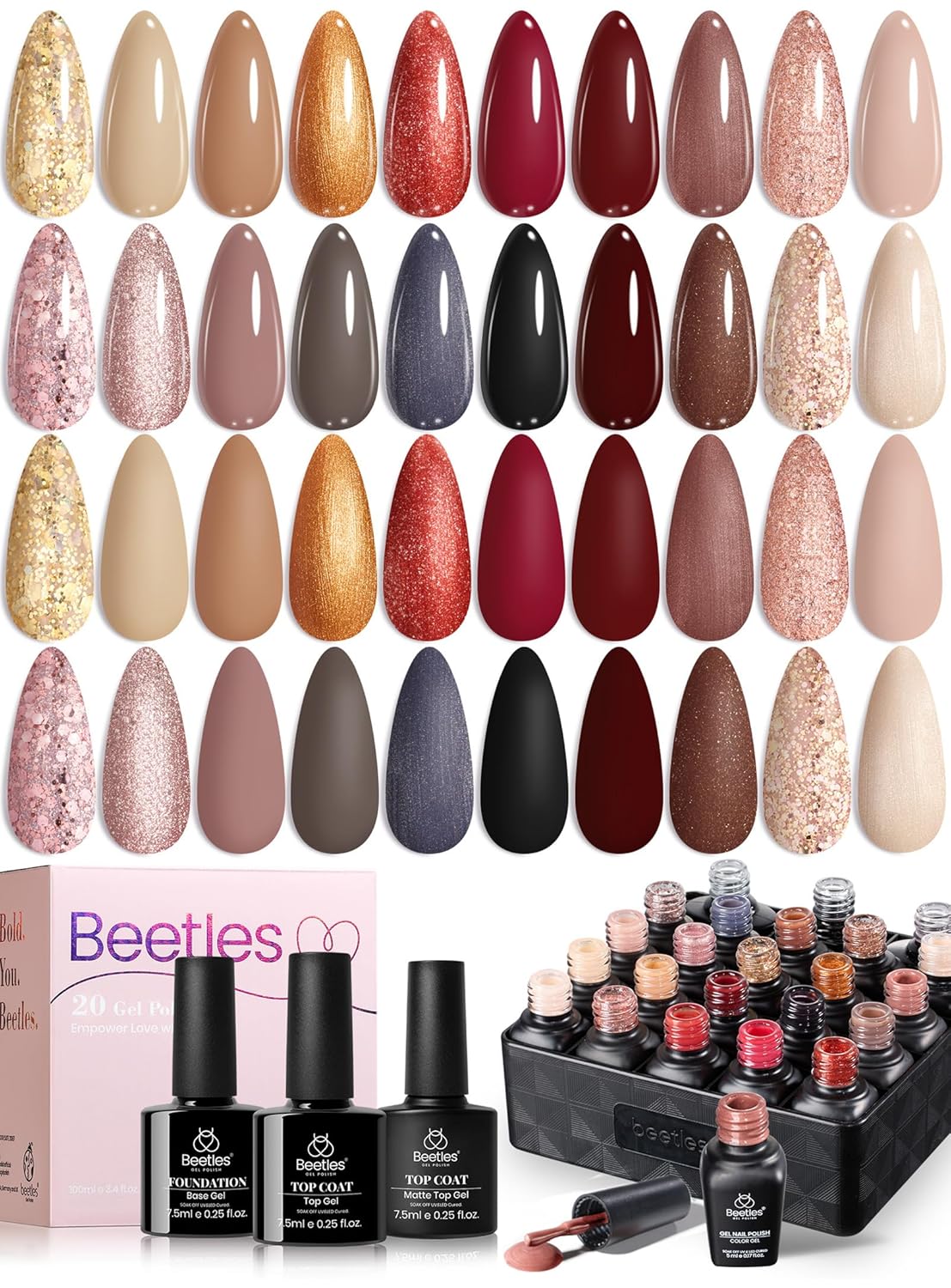 Beetles Gel Nail Polish Kit - 55 Vibrant Colors with UV Light | Complete DIY Manicure Set for Beginners