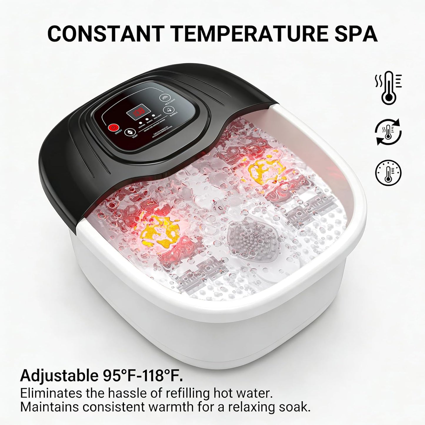 Foot Soaking Tub - Spa Bath Massager with Heat & Vibration | Epsom Salt Soaker for Relaxation & Pain Relief