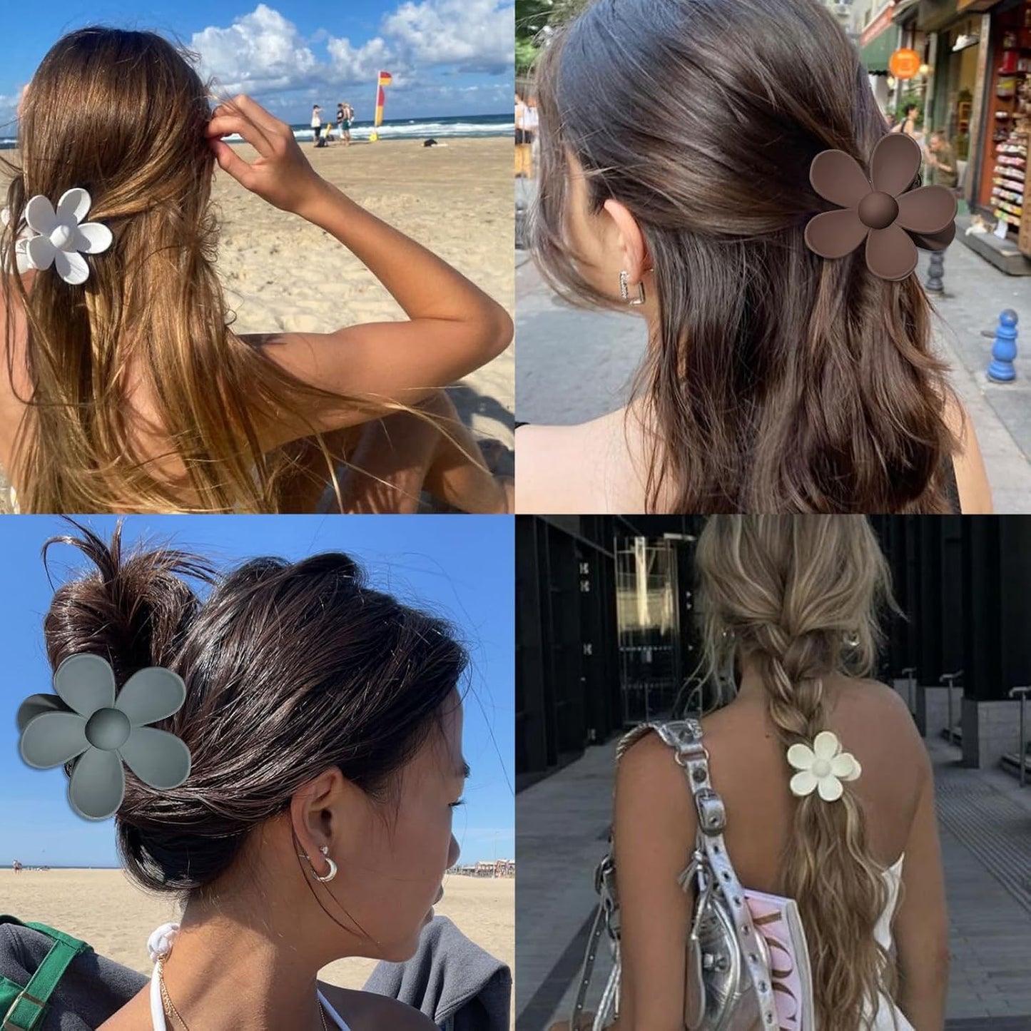 Matte Flower Hair Clips - 6Pcs Nonslip Strong Hold for Women | Hawaiian Plumeria & Daisy Beach Accessories