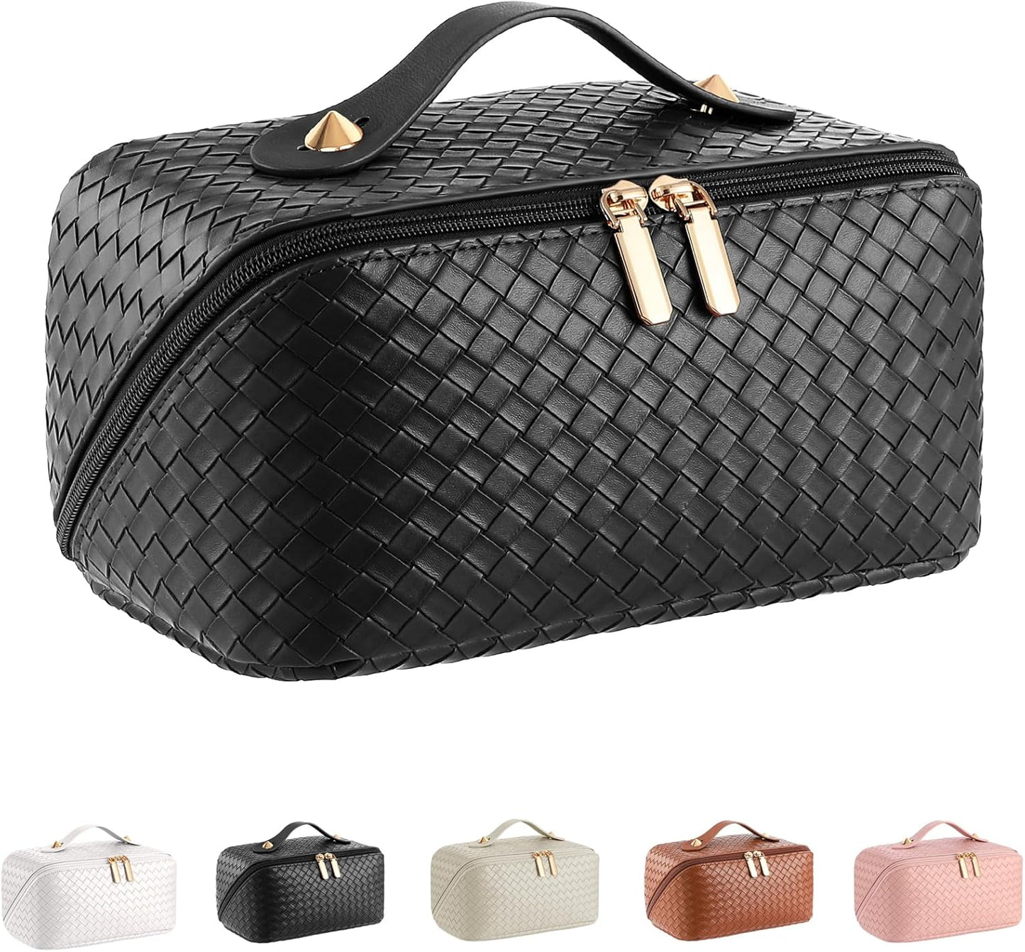 Large Capacity Travel Cosmetic Bag - Waterproof PU Leather Makeup Organizer with Dividers | Stylish Checkered Design