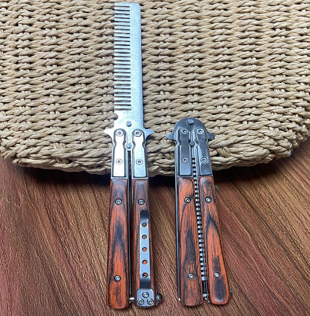 1 Pcs Metal Stainless Steel Wooden Handle Durable Folding Butterfly Comb Gift Set