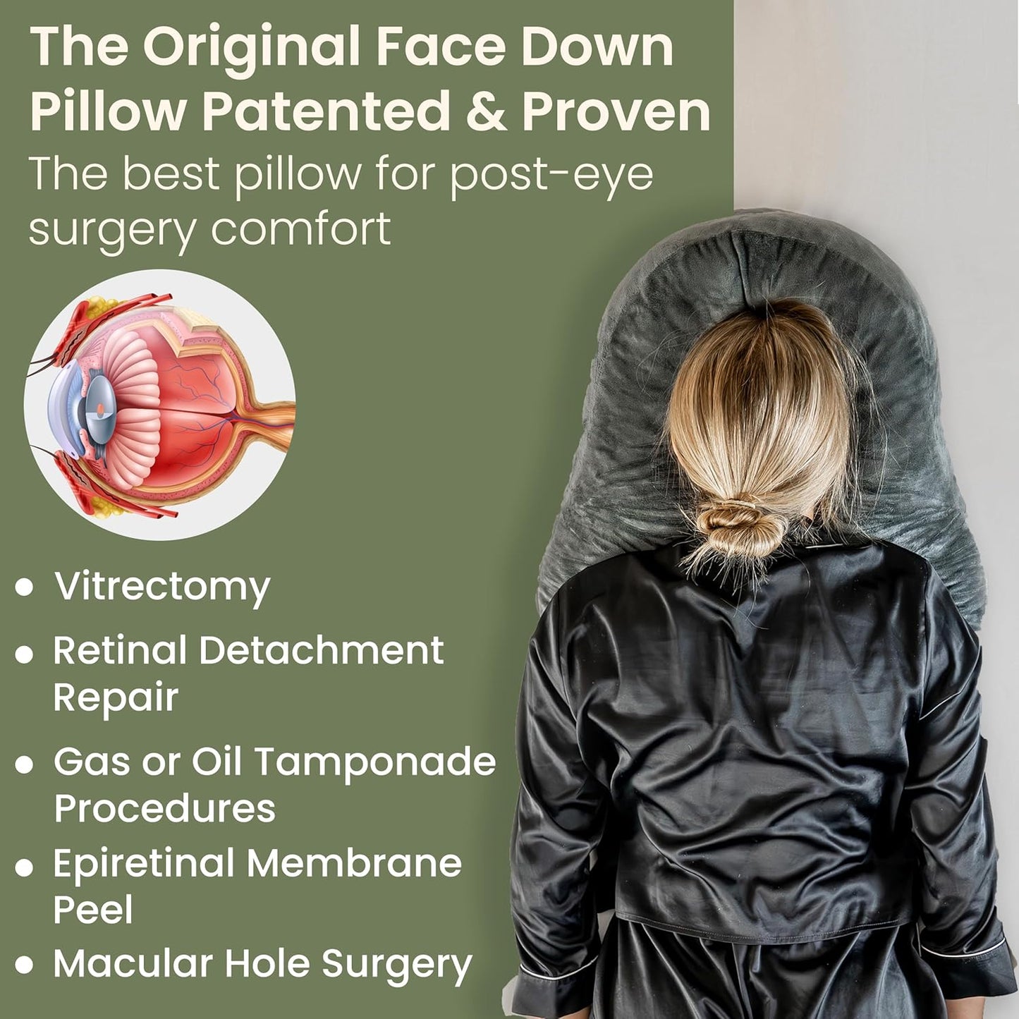 Face Down Pillow for Eye Surgery | 3-Vent Design for Easy Breathing - Vitrectomy & BBL Recovery, CertiPUR-US® Memory Foam