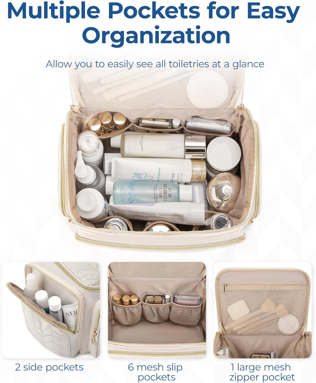 Travel Toiletry Bag - Large Wide-Open Makeup Organizer with Handle | Black