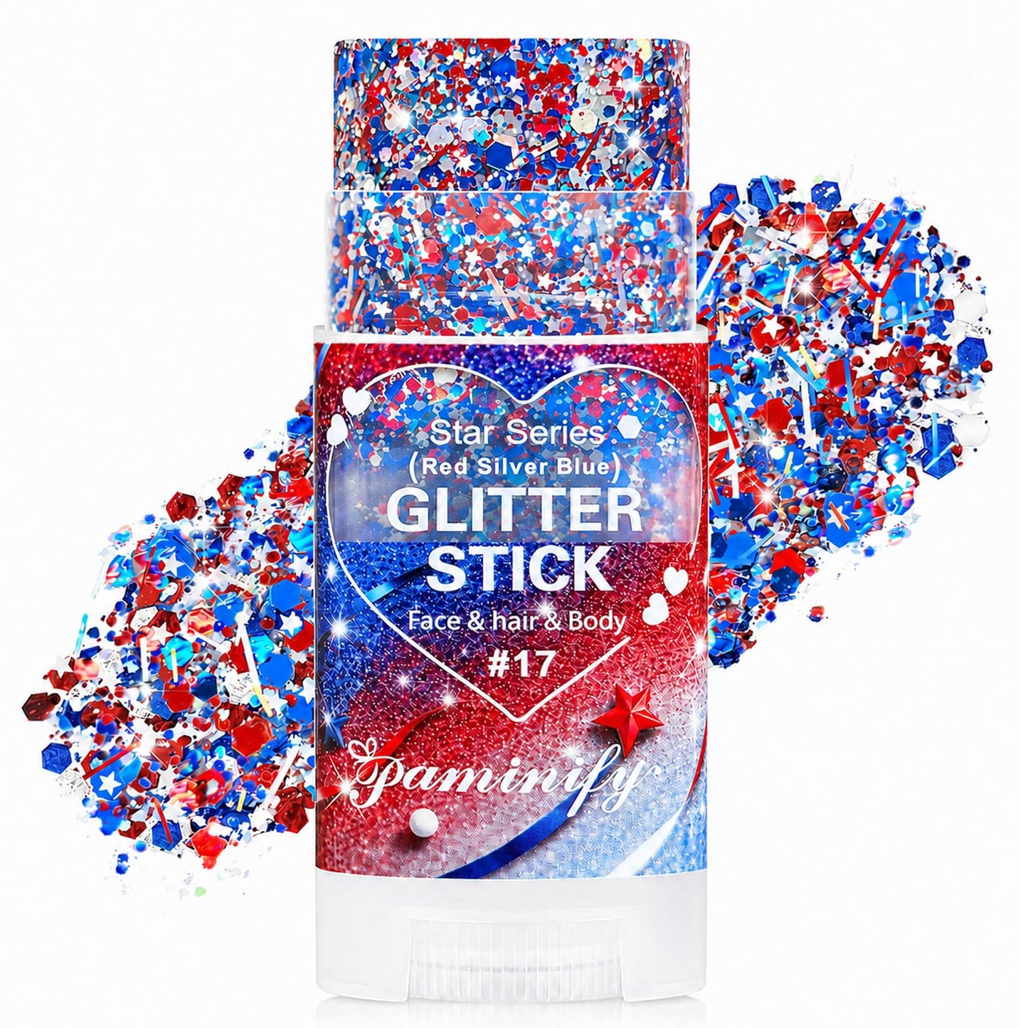 Paminify Red White Blue Hair Glitter Stick,4th of July Patriotic America Stripe Star Face Body Glitter,Fourth of July Accessories,Independence Day Waterproof Cheer Glitter Makeup for Women