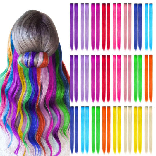 Kyerivs 48PCS Colored Clip in Hair Extensions Gift for Girls 20Inch Rainbow Hairpieces for Girls Party Colorful Hair Accessories Temporary Hair Color for Kids Women Valentine Easter Basket Stuffers