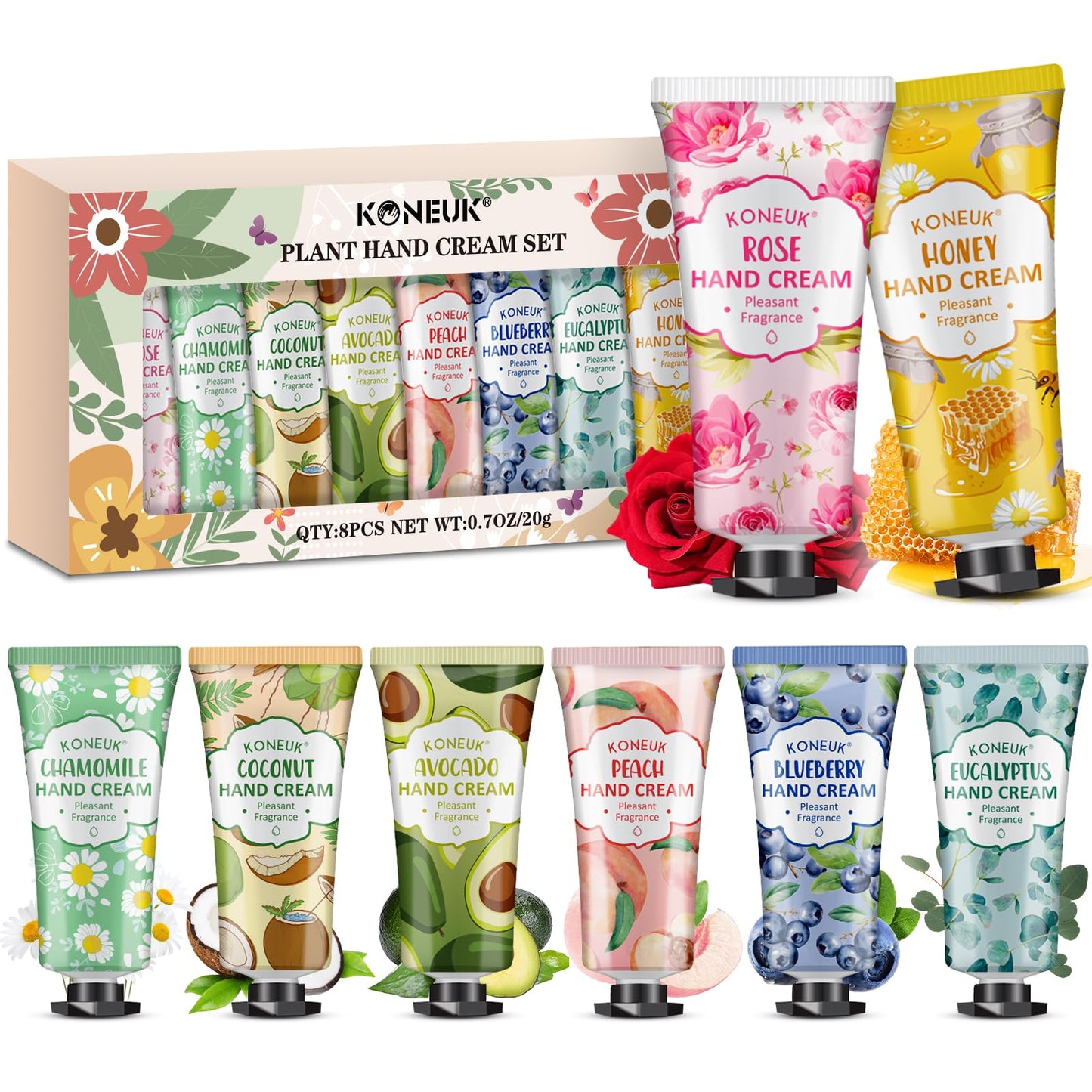 KONEUK 8 Pack Hand Cream Gifts Set for Women, Mini Hand Lotion Travel Size for Dry Cracked Hands, Bulk Hand Cream for Party Favors, Bridal Shower Favors, Birthday Gifts, Teacher Gifts